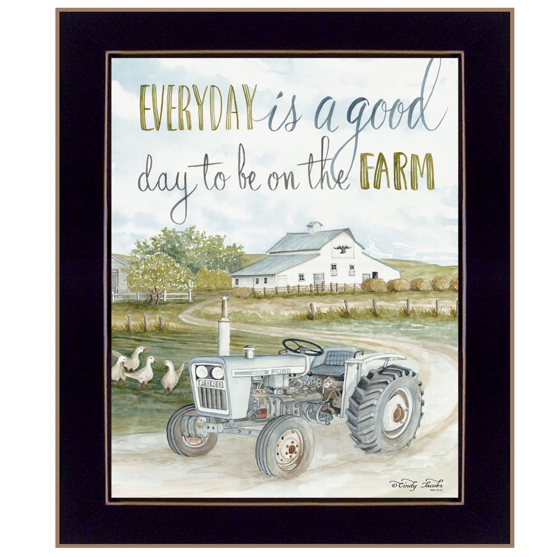 "CIN926-712 Good Day, Antique Ford Tractor" by Cindy Jacobs, Ready to Hang Framed Print, Black Frame--1