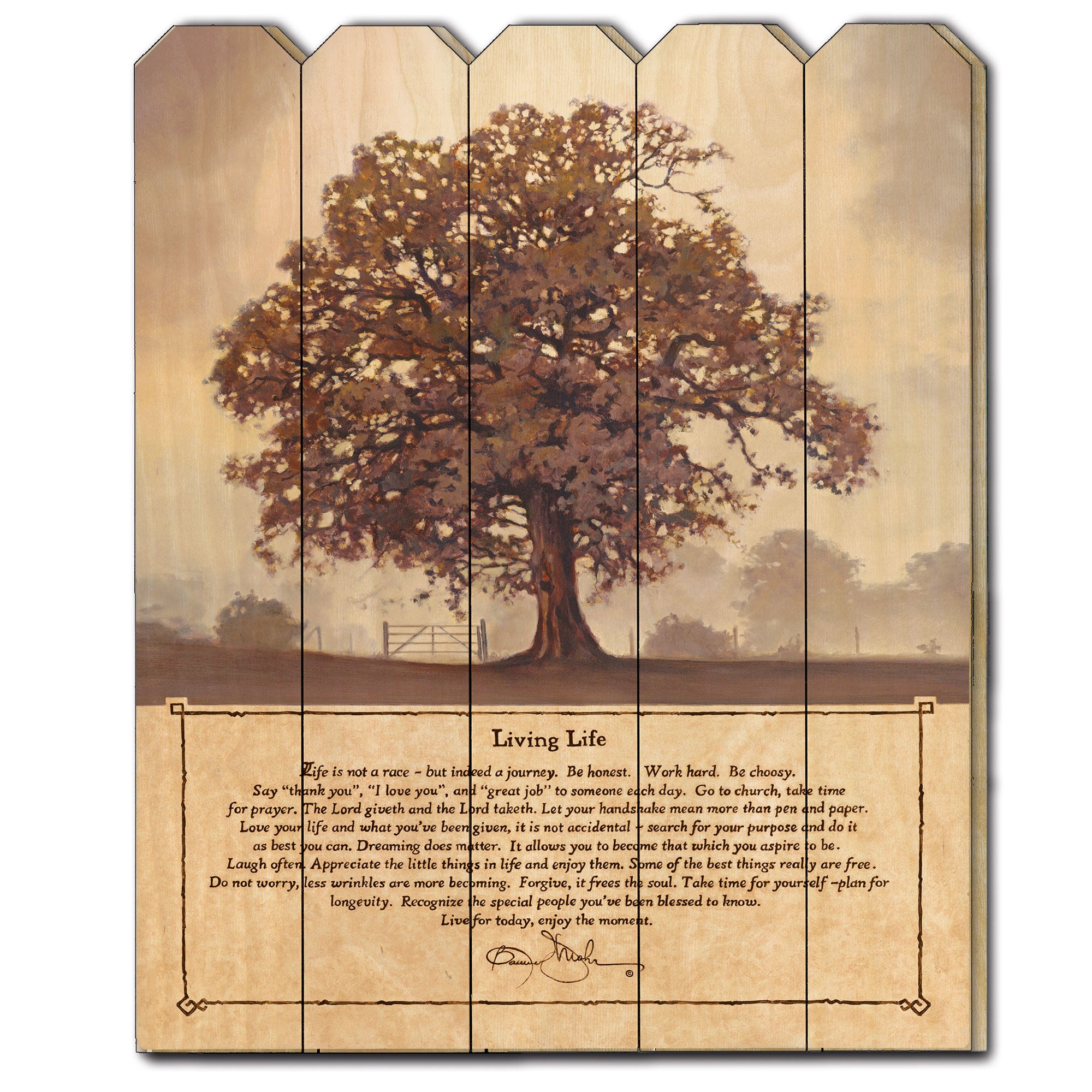 "Living Life" by Bonnie Mohr, Printed Wall Art on a Wood Picket Fence--1