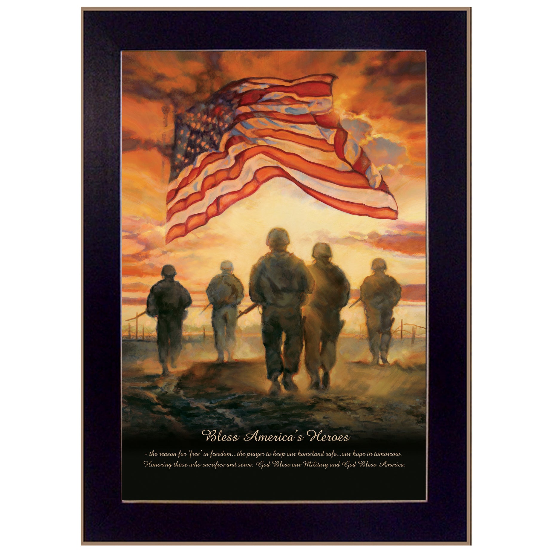 "Bless Americas Heroes" By Bonnie Mohr, Printed Wall Art, Ready To Hang Framed Poster, Black Frame--1