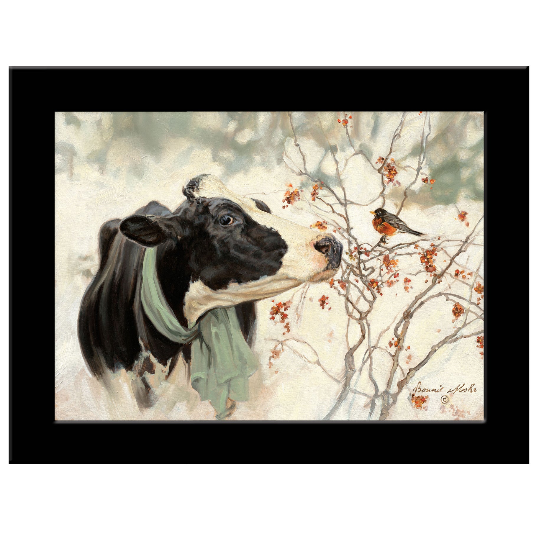 "The Winter Robin" by Bonnie Mohr, Ready to Hang Framed Print, Black Frame--1