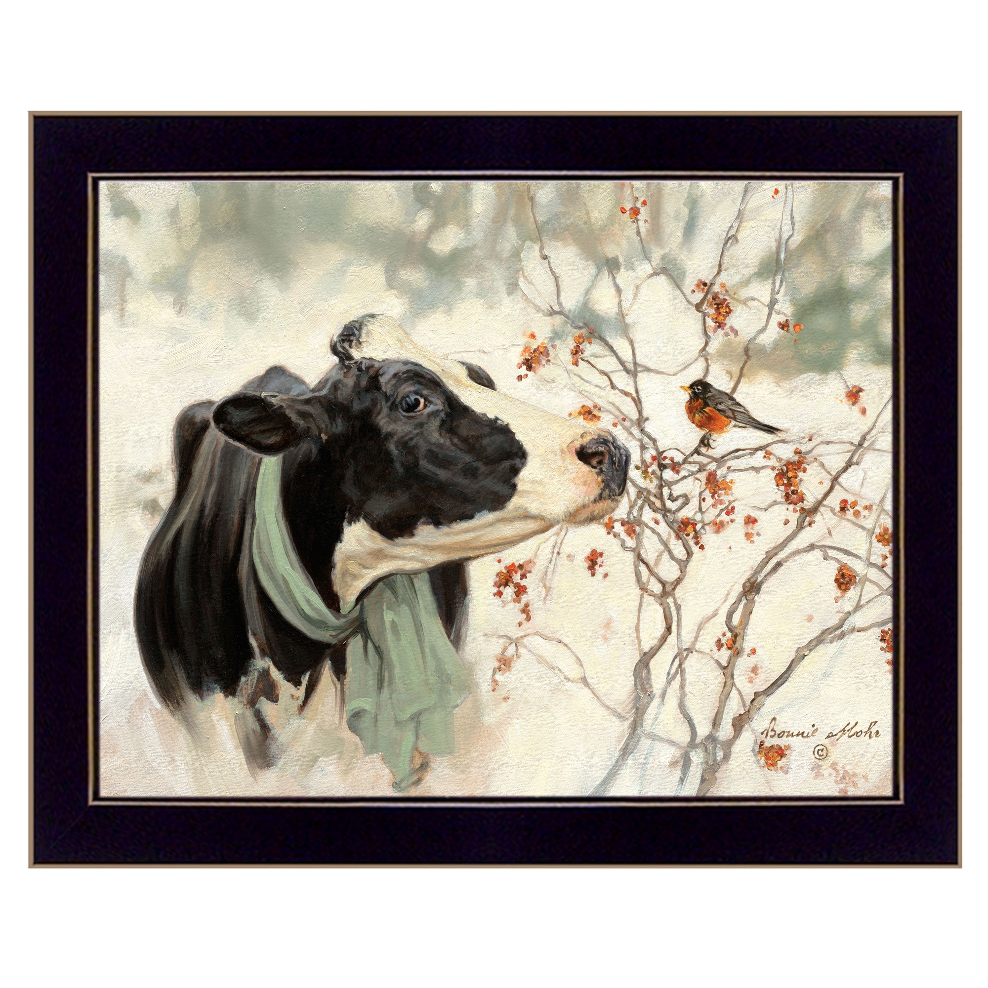 "The Winter Robin" by Bonnie Mohr, Ready to Hang Framed Print, Black Frame--1