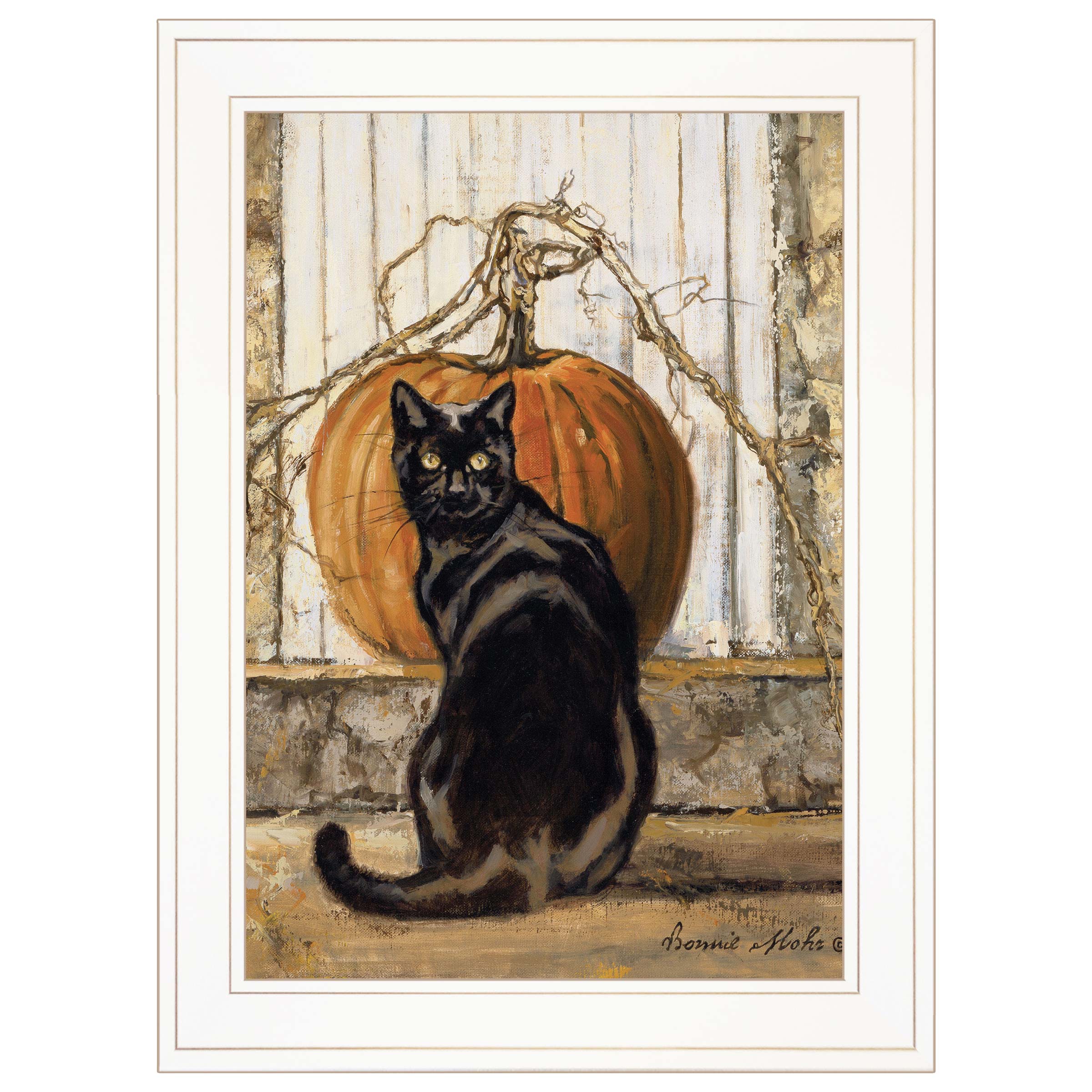 "Black Cat" By Bonnie Mohr, Ready to Hang Framed Print, White Frame--1