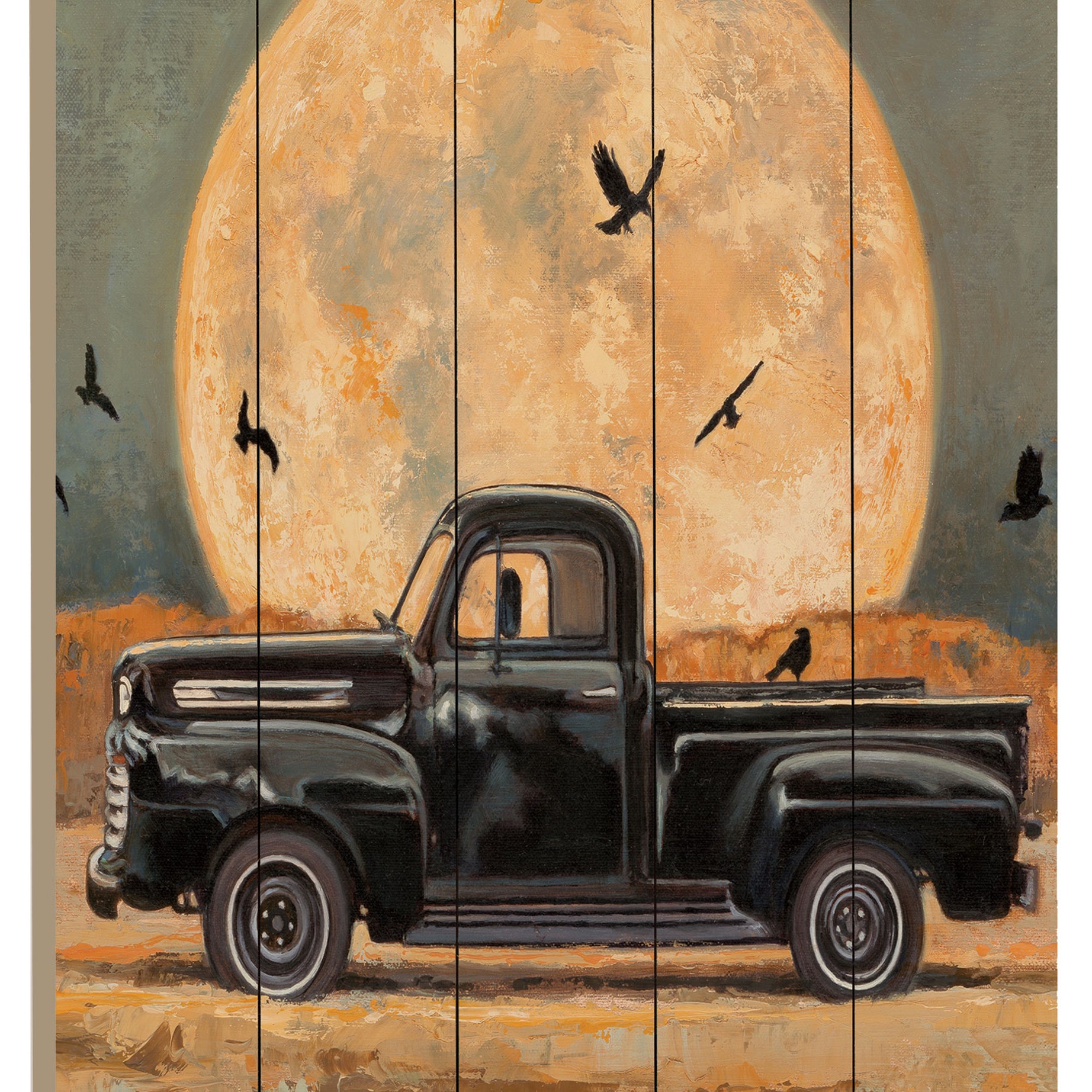 "Harvest Moon" By Artisan Bonnie Mohr, Printed on Wooden Picket Fence Wall Art--1