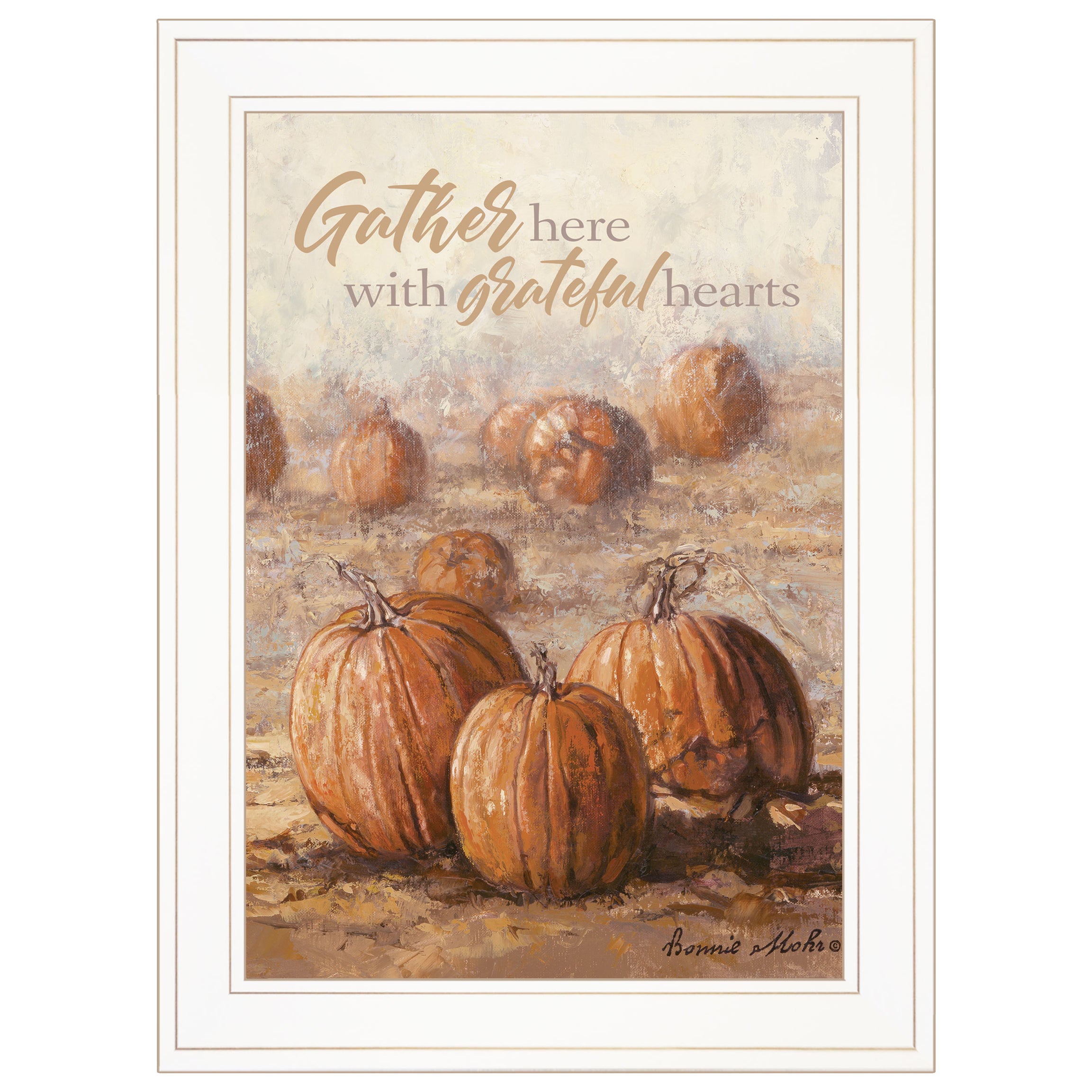 "Gather Here with Grateful Hearts" By Bonnie Mohr, Ready to Hang Framed Print, White Frame--1