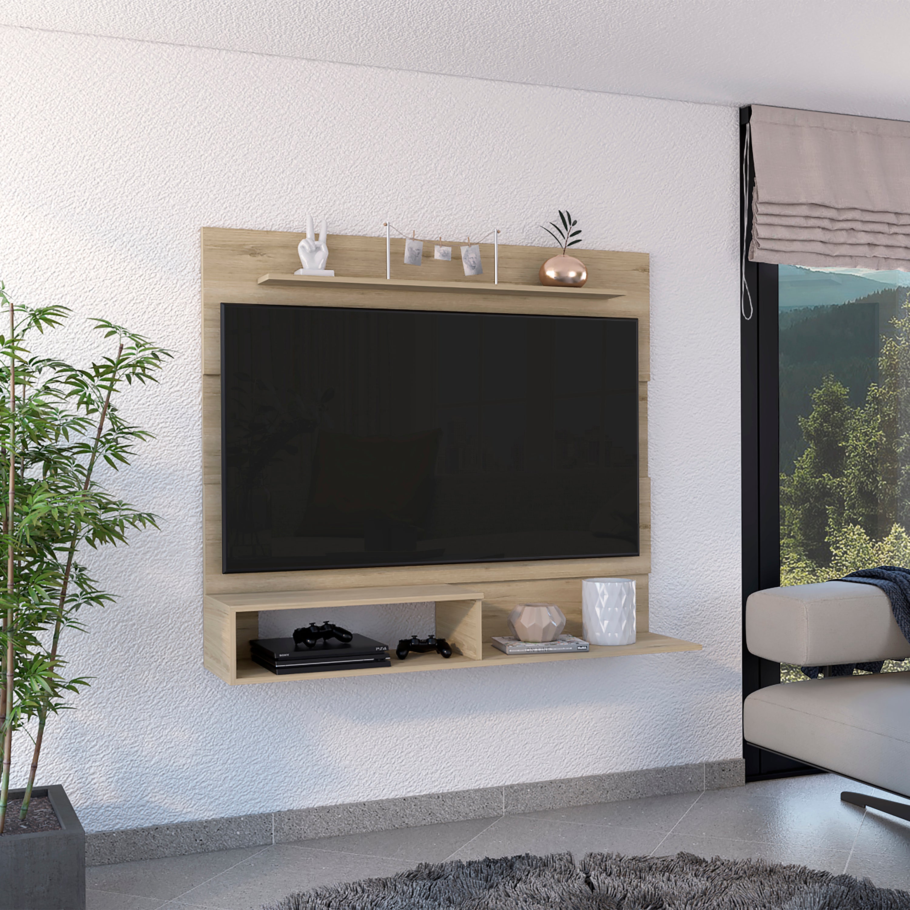 Beijing Floating Entertainment Center, One Superior Shelf, Two Shelves, Space For The TV´s up 55" -Light Pine--1