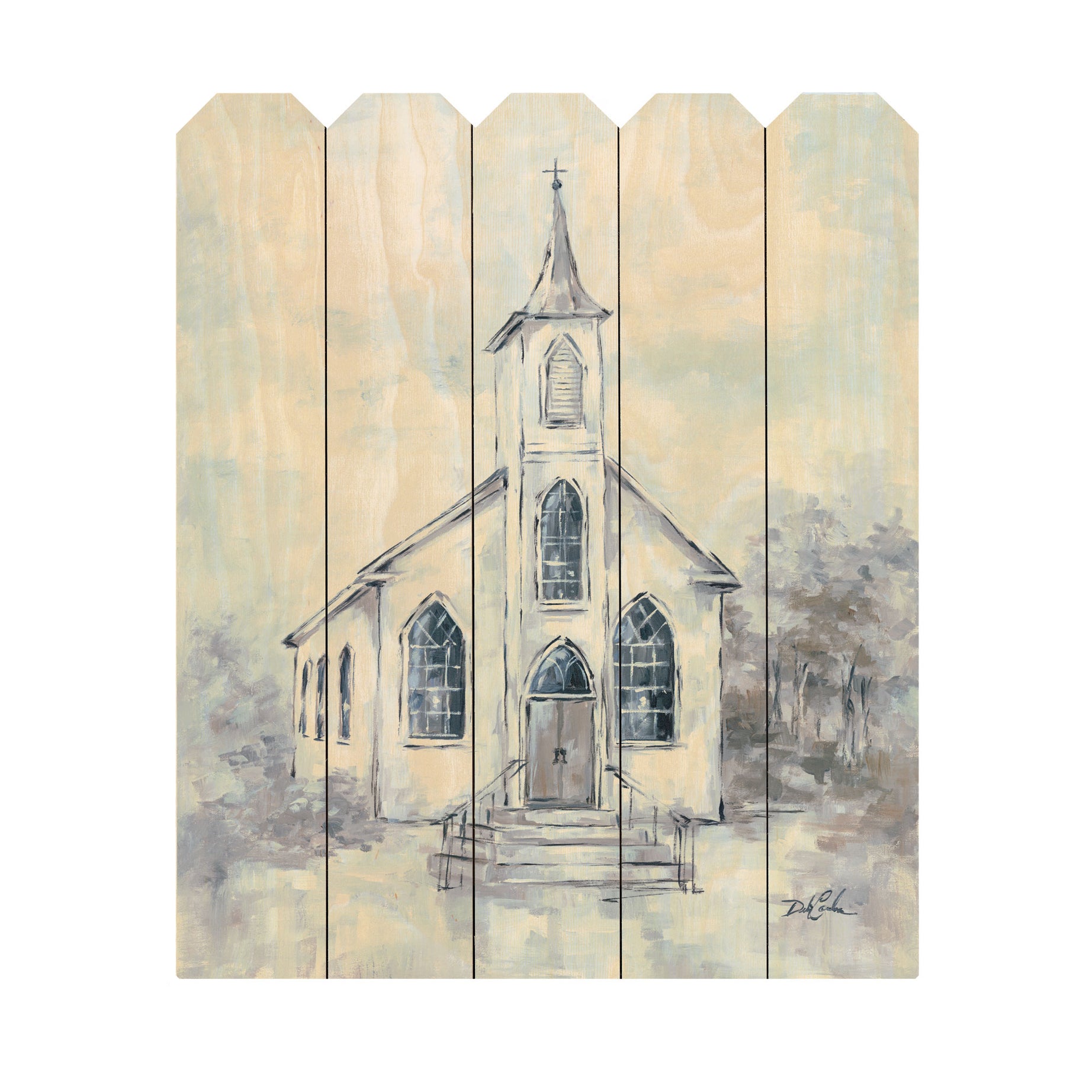 "Faith" By Artisan Debi Coules, Printed on Wooden Picket Fence Wall Art--1