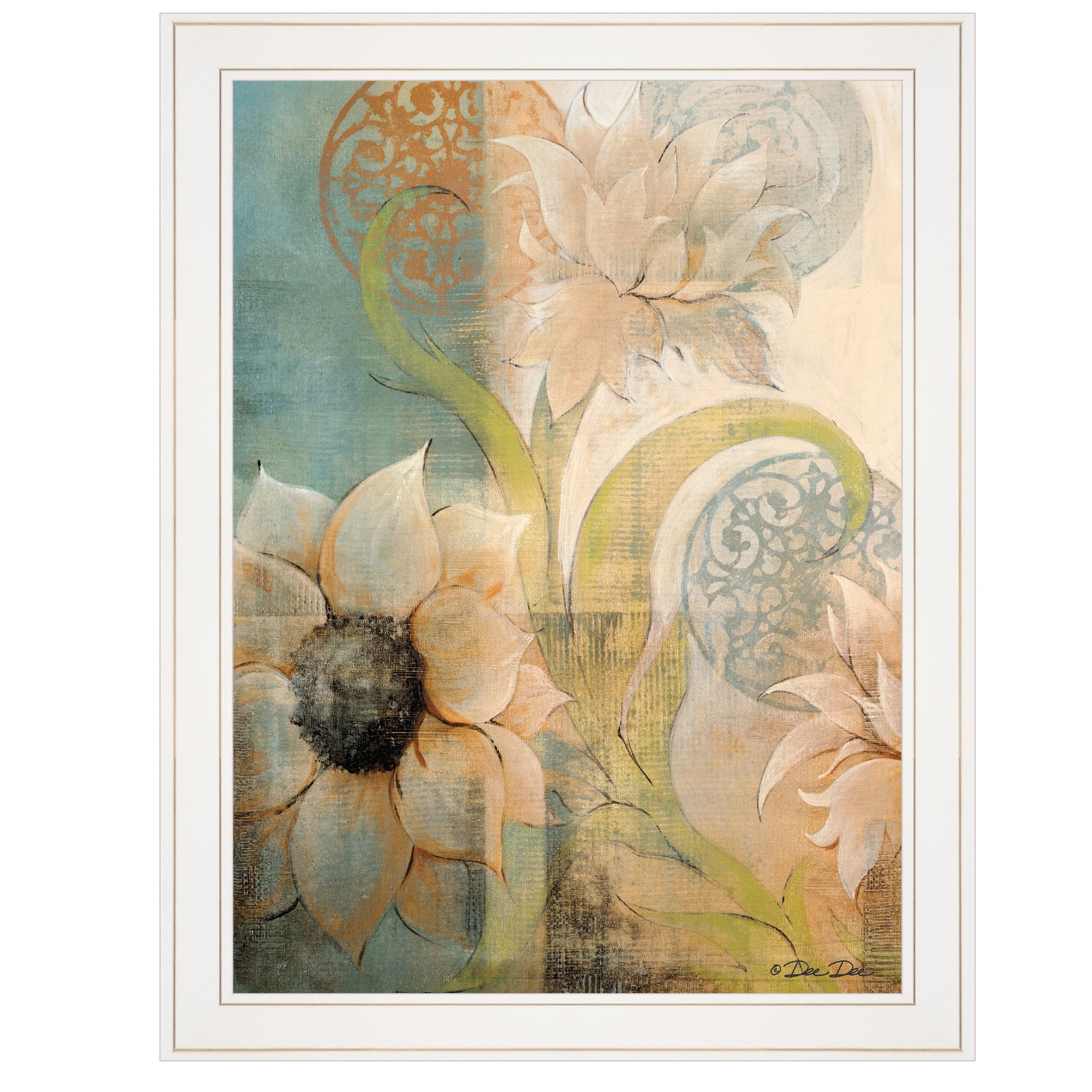 "Meandering Flowers I" by Dee Dee, Ready to Hang Framed Print, White Frame--1