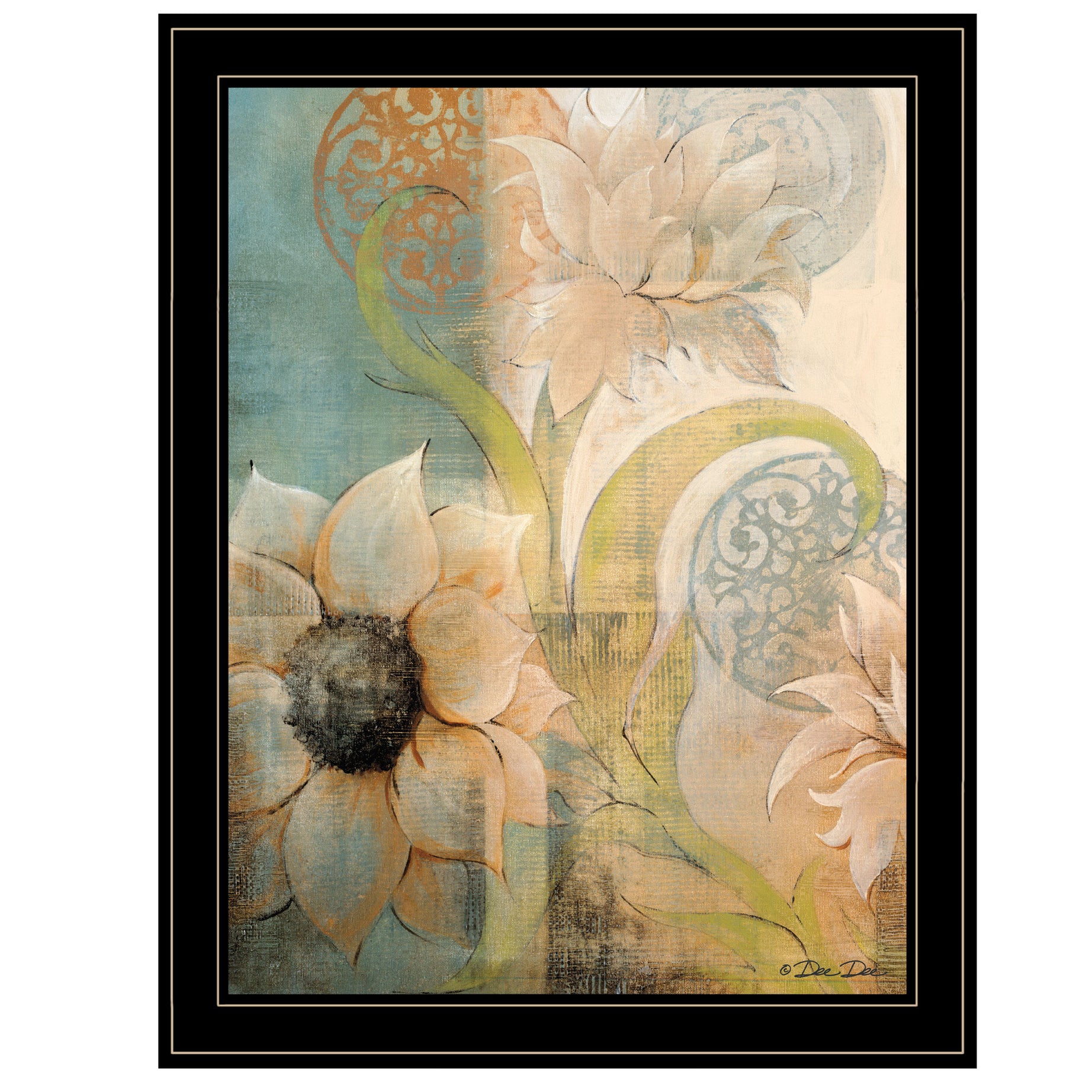 "Meandering Flowers I" by Dee Dee, Ready to Hang Framed Print, Black Frame--1