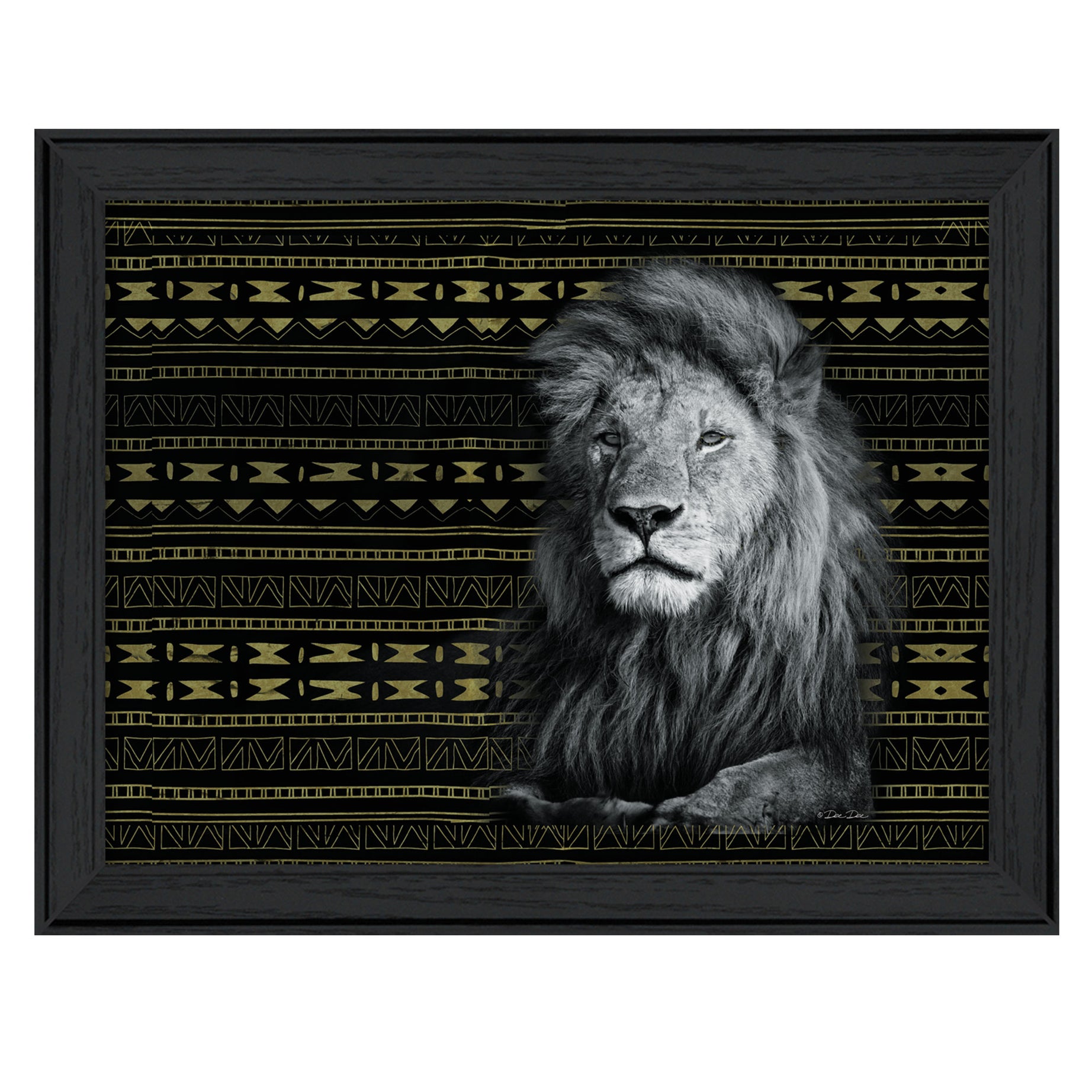 "Patterned Lion" By Dee Dee, Printed Wall Art, Ready To Hang Framed Poster, Black Frame--1