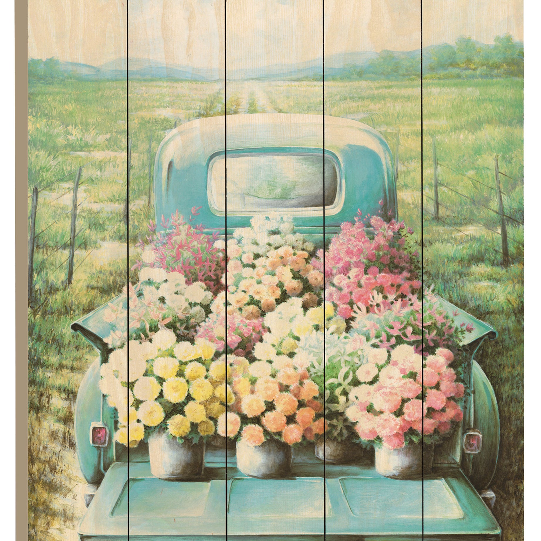 "Flowers for Sale" By Artisan Dee Dee, Printed on Wooden Picket Fence Wall Art--1