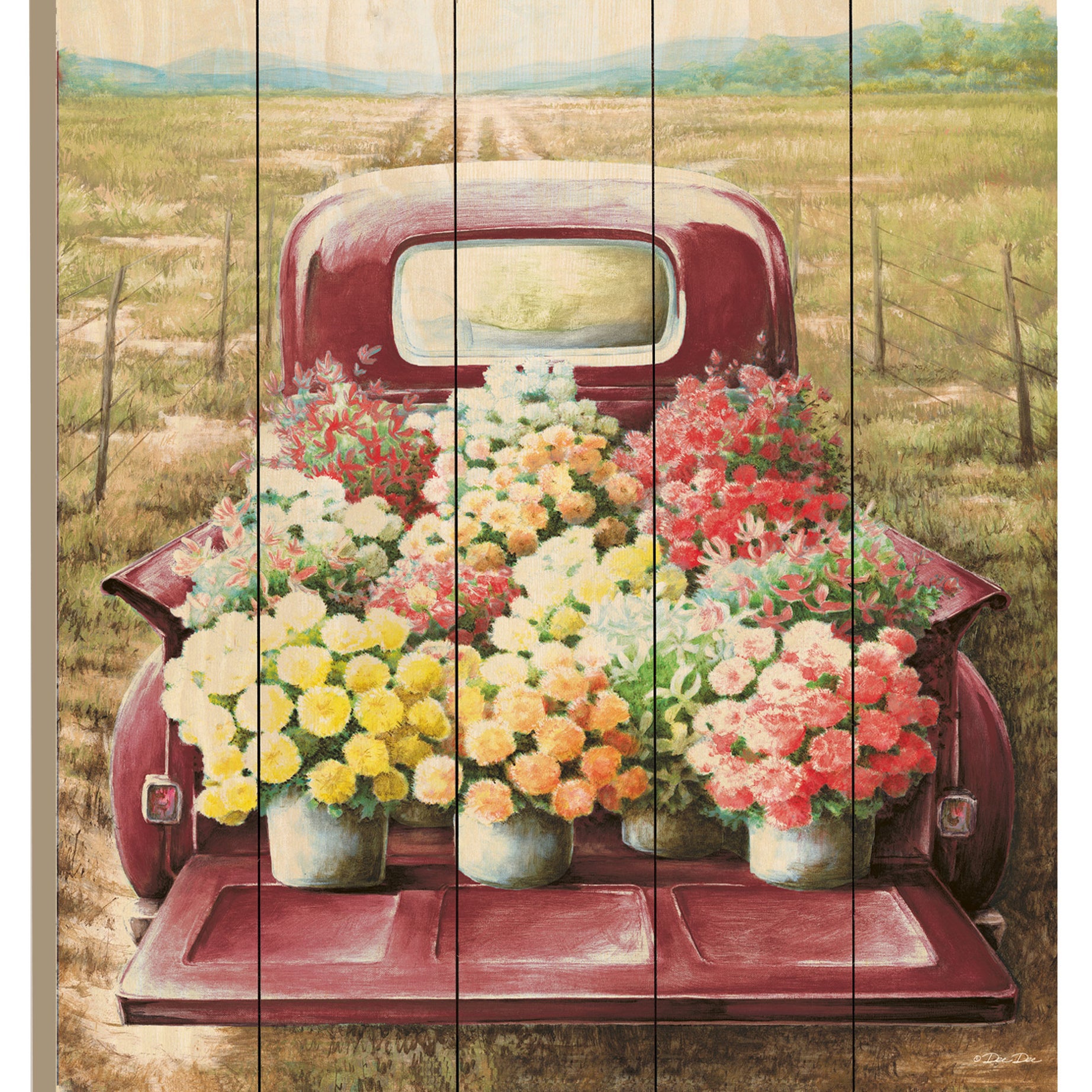 "Flowers For Sale" By Artisan Dee Dee, Printed on Wooden Picket Fence Wall Art--1