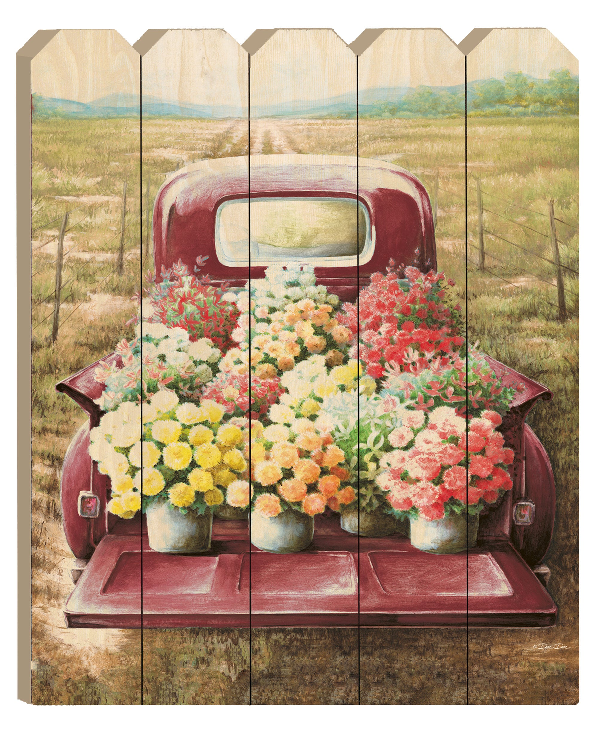 "Flowers For Sale" By Artisan Dee Dee, Printed on Wooden Picket Fence Wall Art--1