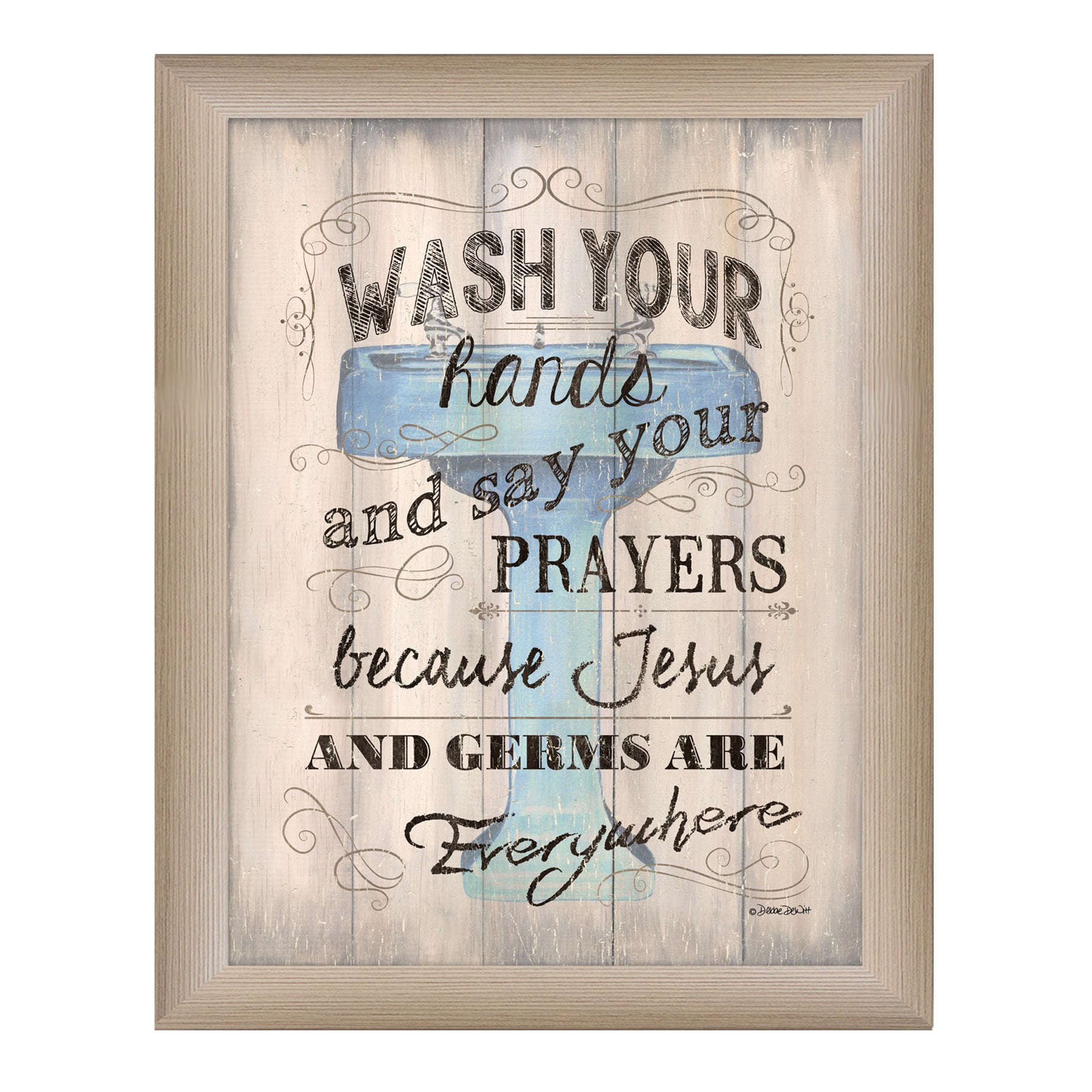 "Wash your Hands" By Debbie DeWitt, Printed Wall Art, Ready To Hang Framed Poster, Beige Frame--1