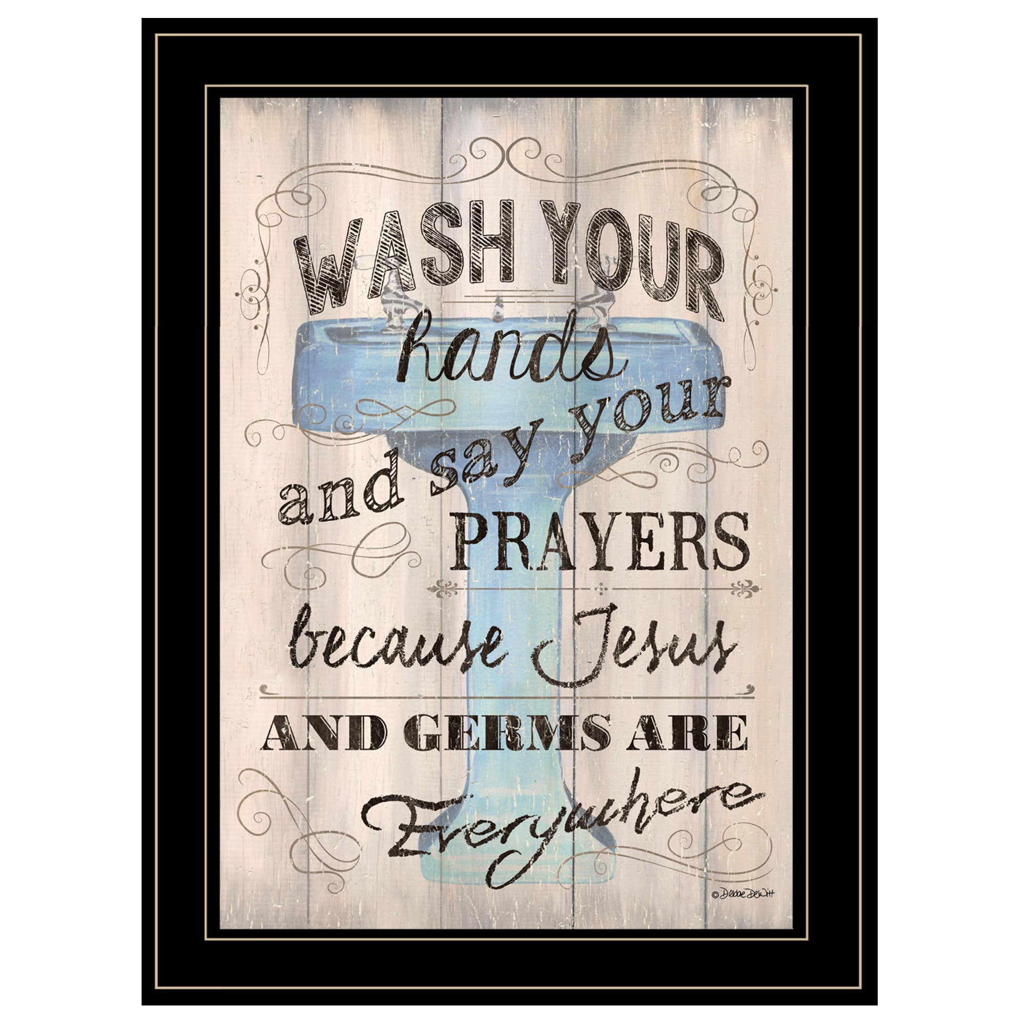 "Wash Your Hands" By Debbie DeWitt, Ready to Hang Framed Print, Black Frame--1