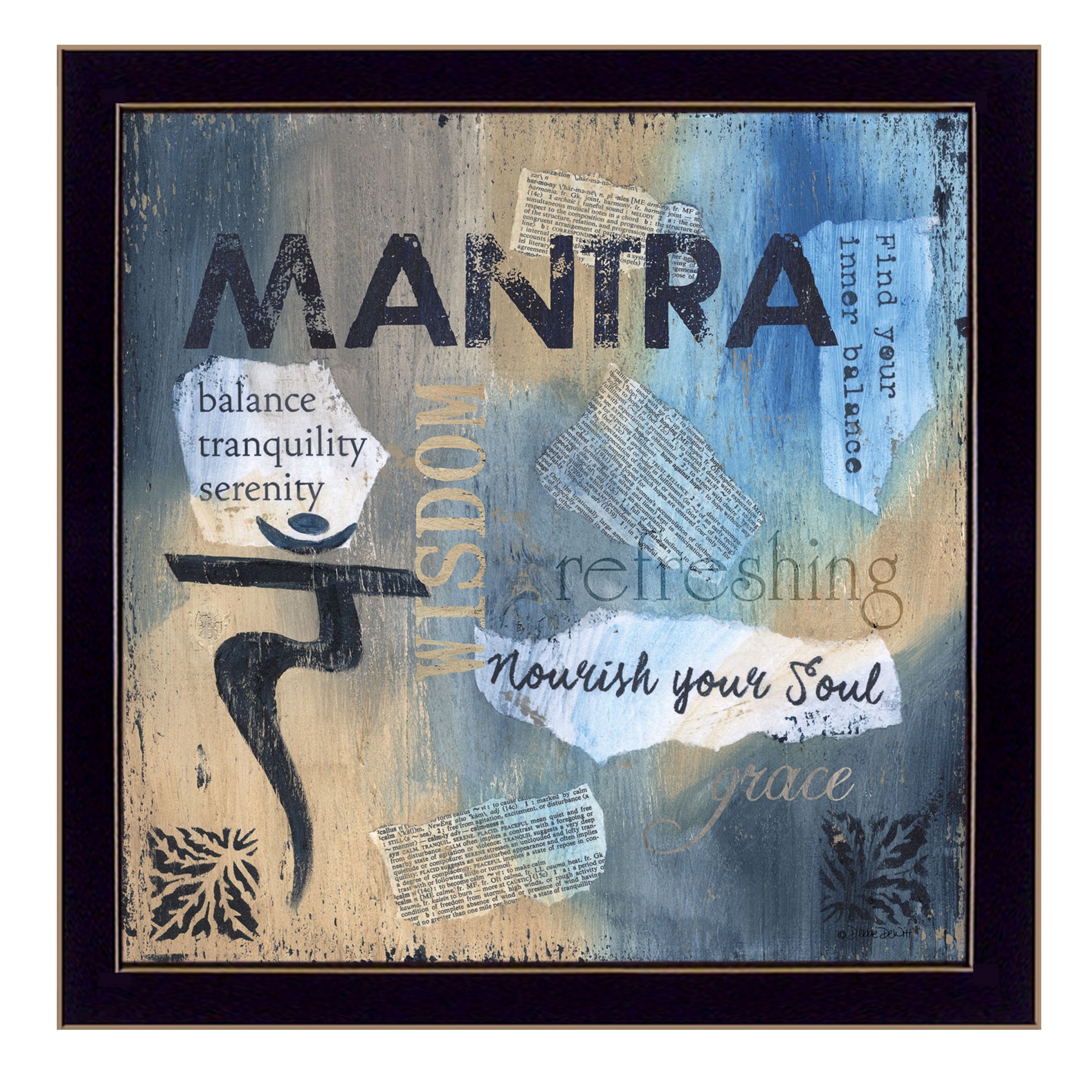 "Yoga Series - Mantra" By Debbie DeWitt, Printed Wall Art, Ready To Hang Framed Poster, Black Frame--1