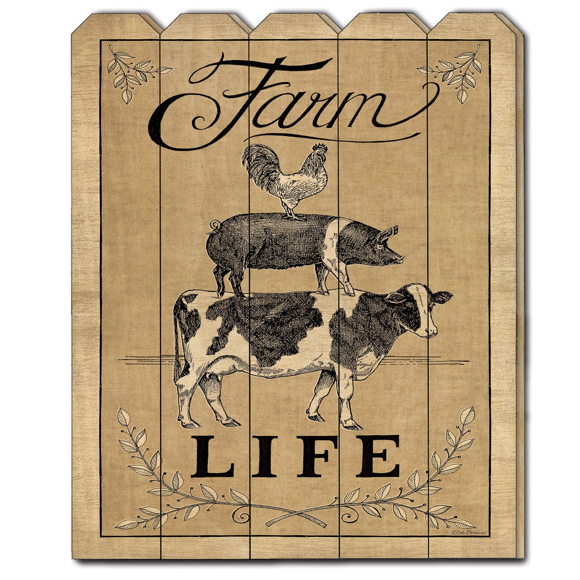 "Farm Life" by Deb Strain, Printed Wall Art on a Wood Picket Fence--1