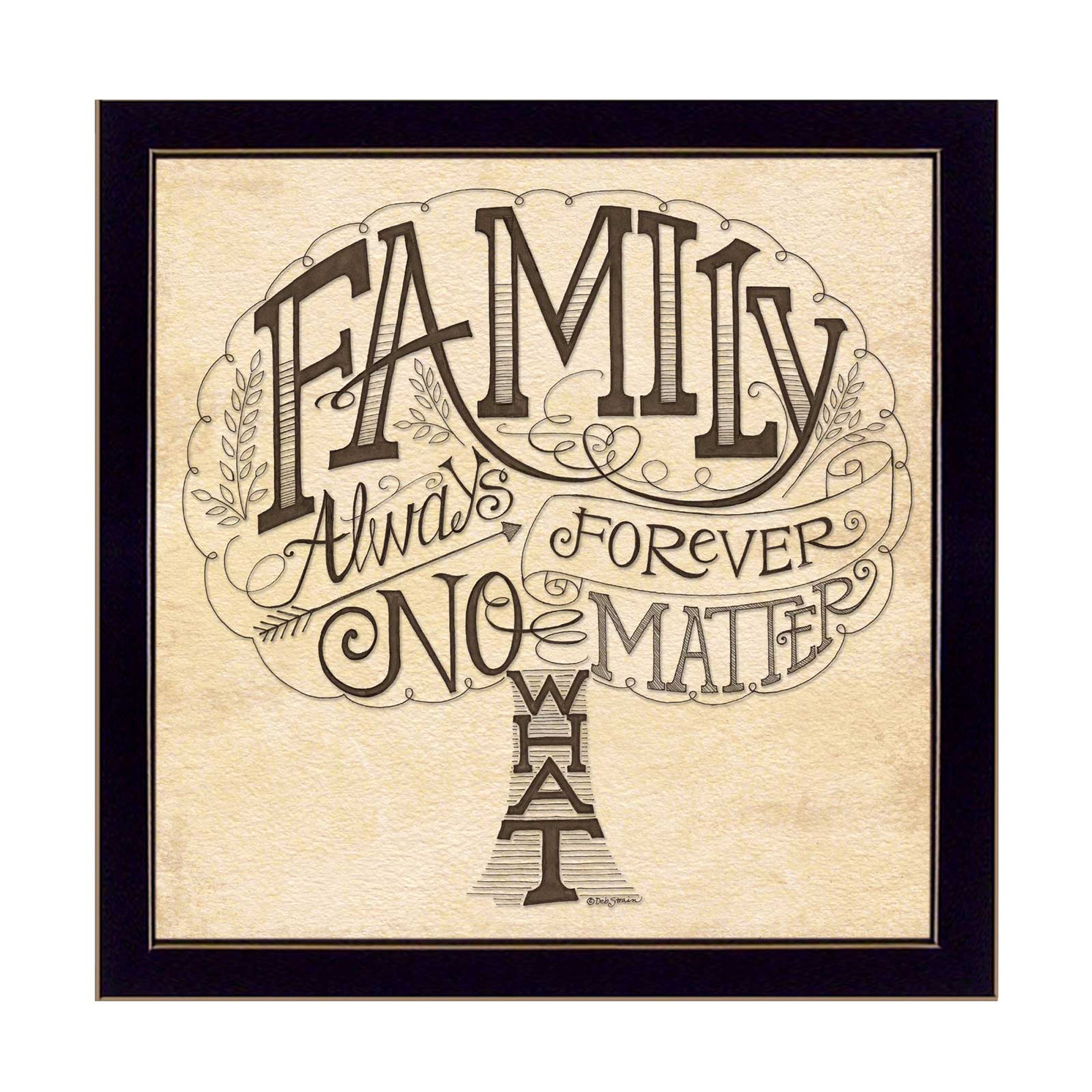 "Family - Always and Forever" By Deb Strain, Printed Wall Art, Ready To Hang Framed Poster, Black Frame--1