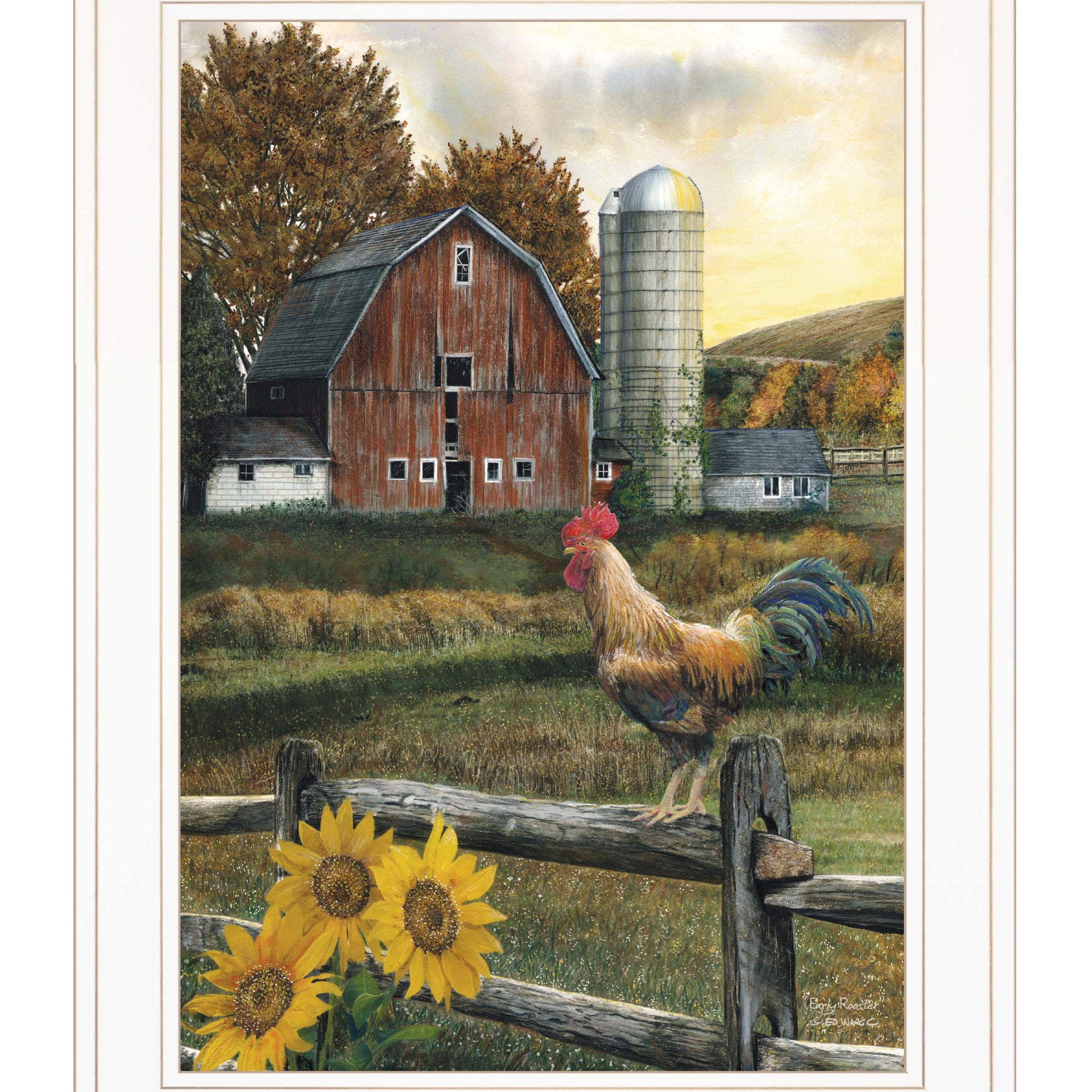 "Early Rooster" by Ed Wargo, Ready to Hang Framed Print, White Frame--1