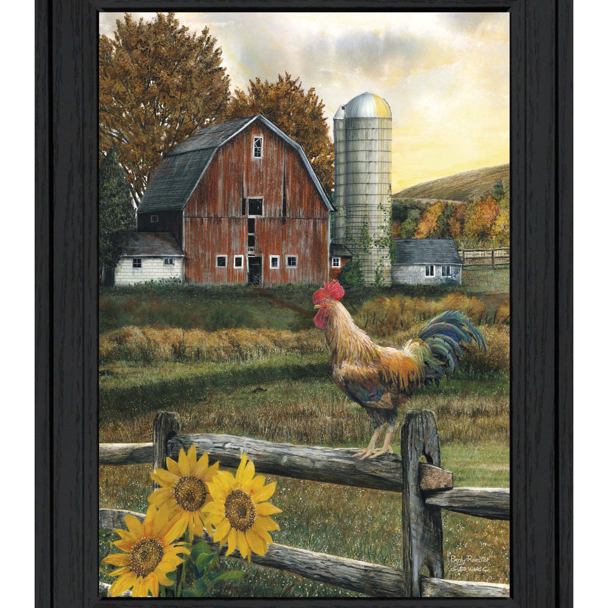 "Early Rooster" by Ed Wargo, Ready to Hang Framed Print, Black Frame--1