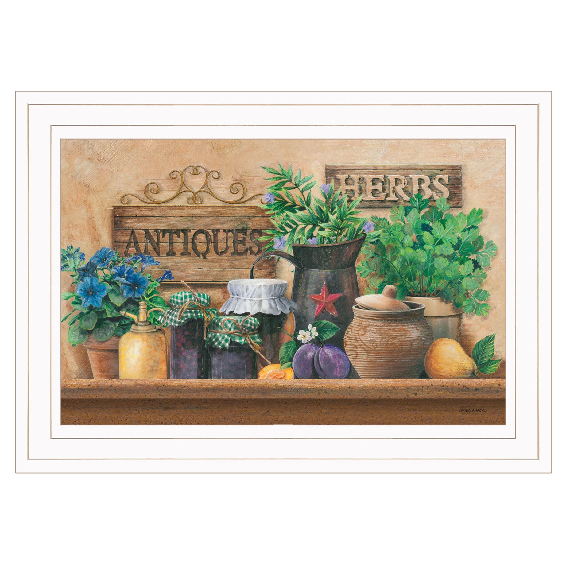 "Antiques and Herbs" By Ed Wargo, Ready to Hang Framed Print, White Frame--1