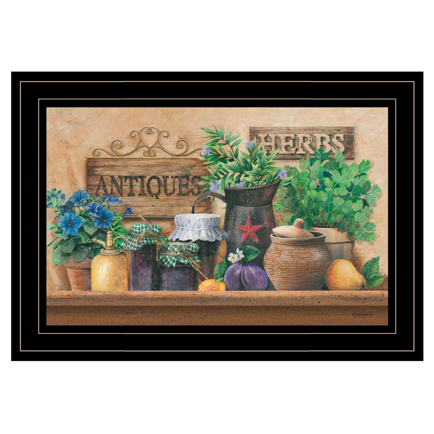 "Antiques and Herbs" By Ed Wargo, Ready to Hang Framed Print, Black Frame--1