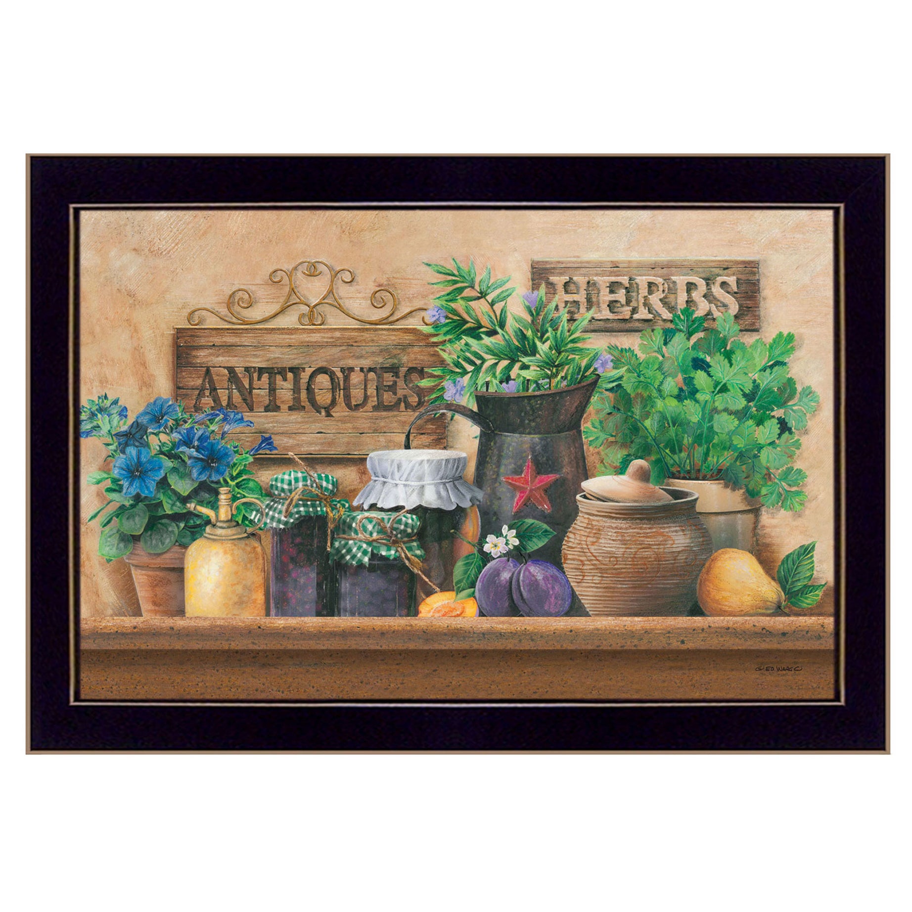 "Antiques & Herbs" by Artisan Ed Wargo, Ready to Hang Framed Print, Black Frame--1