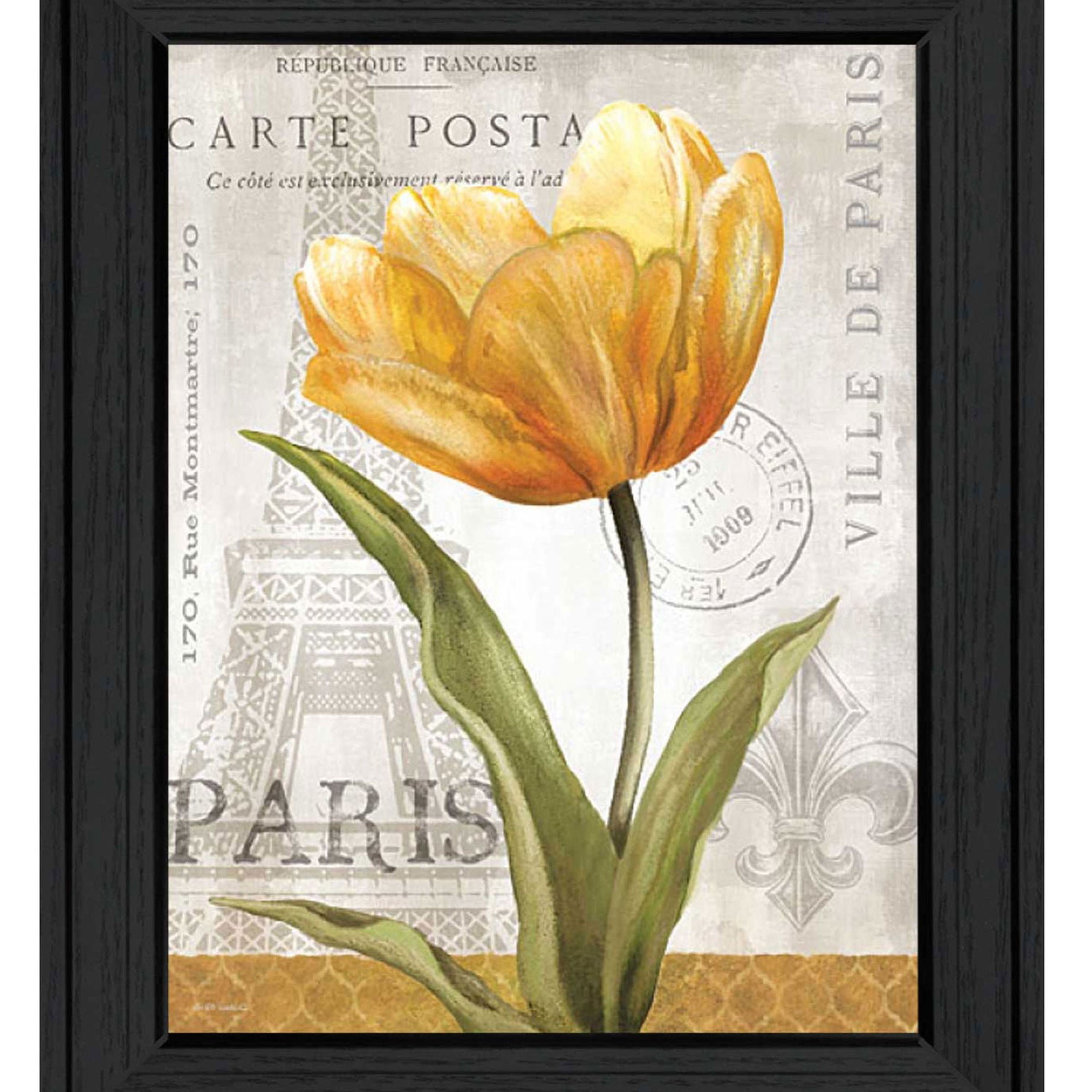 "Golden Flower" by Artisan Ed Wargo, Ready to Hang Framed Print, Black Frame--1