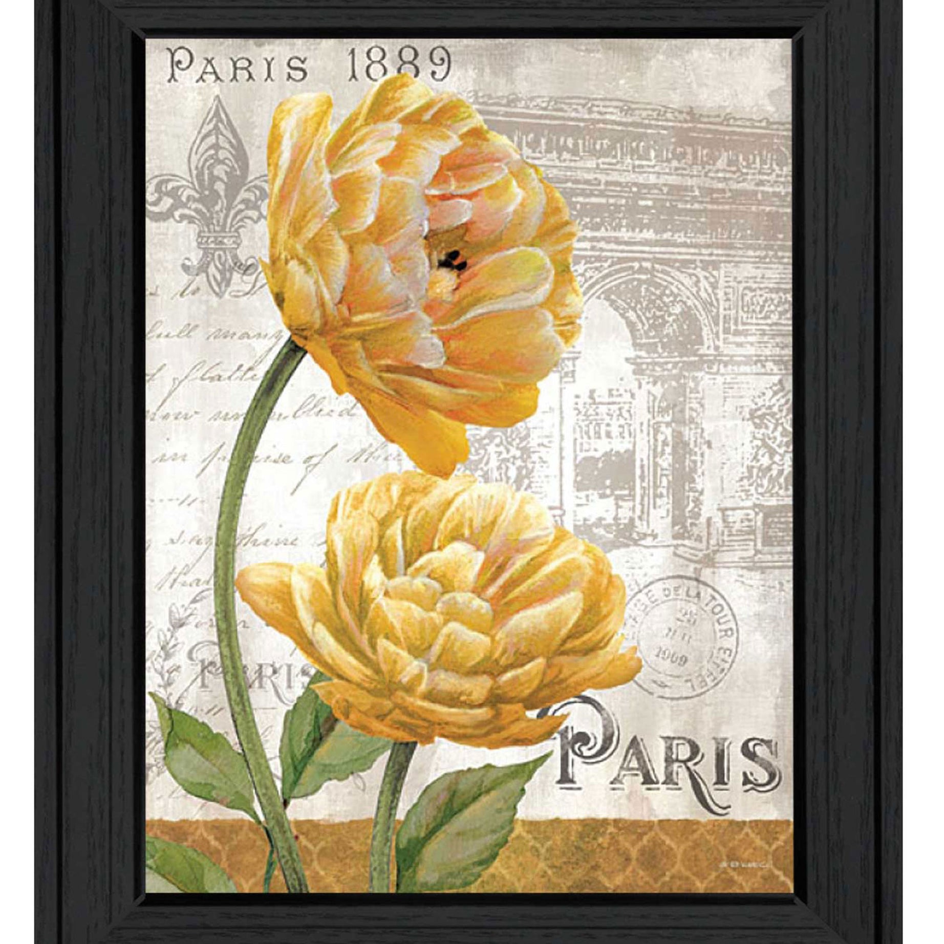 "Golden Flowers" by Artisan Ed Wargo, Ready to Hang Framed Print, Black Frame--1