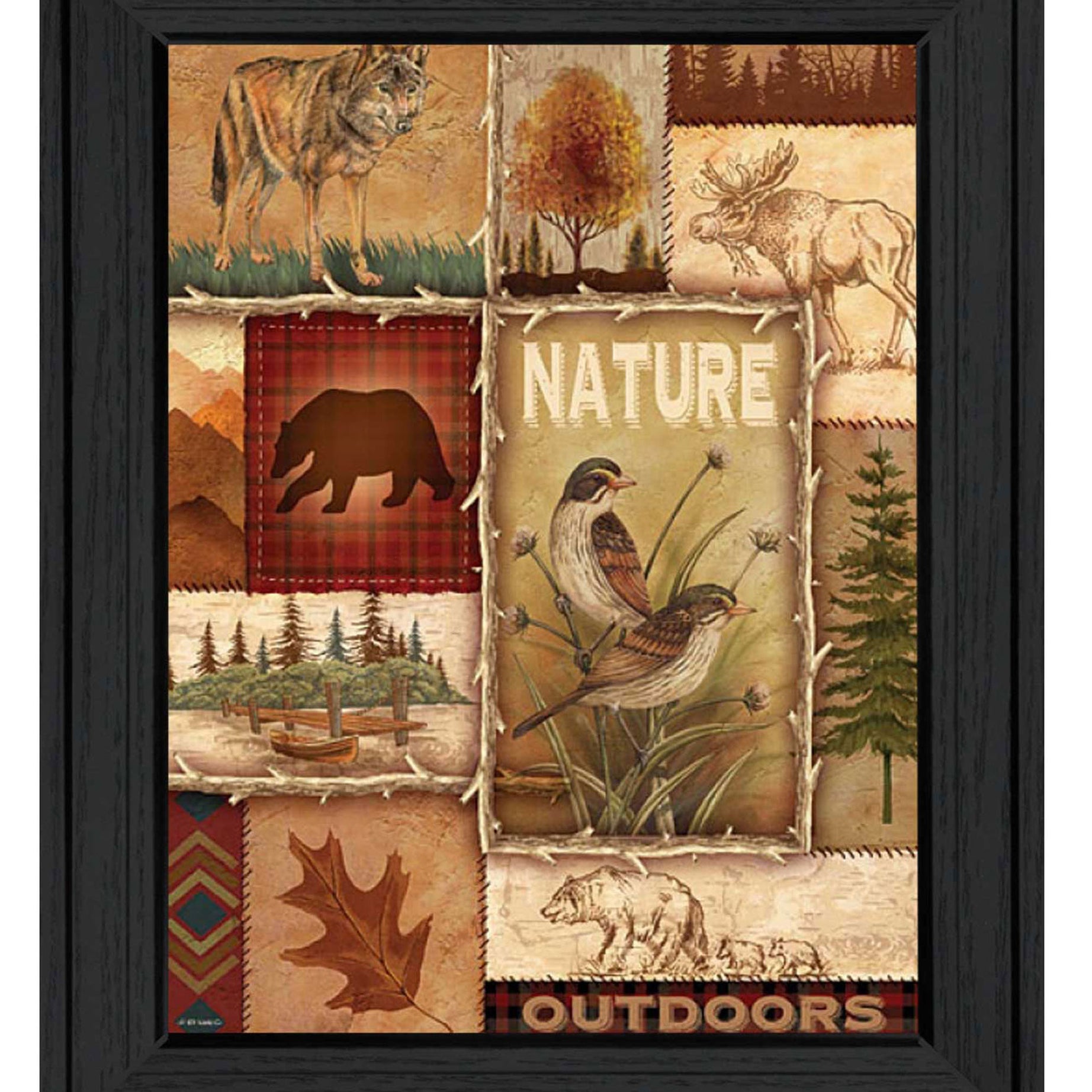 "Lodge Collage II" by Artisan Ed Wargo, Ready to Hang Framed Print, Black Frame--1