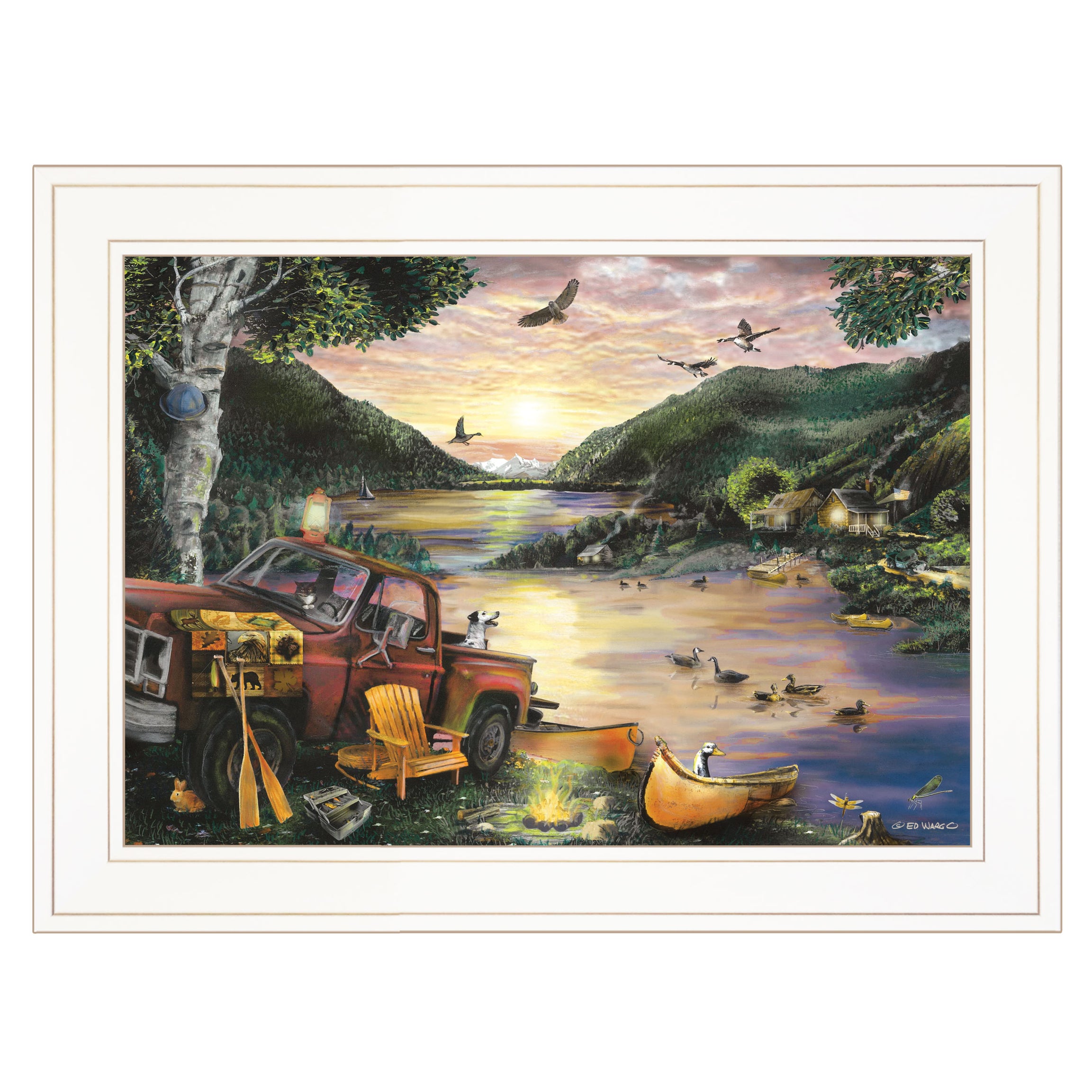 "Lakefront Camping I" By Ed Wargo, Ready to Hang Framed Print, White Frame--1