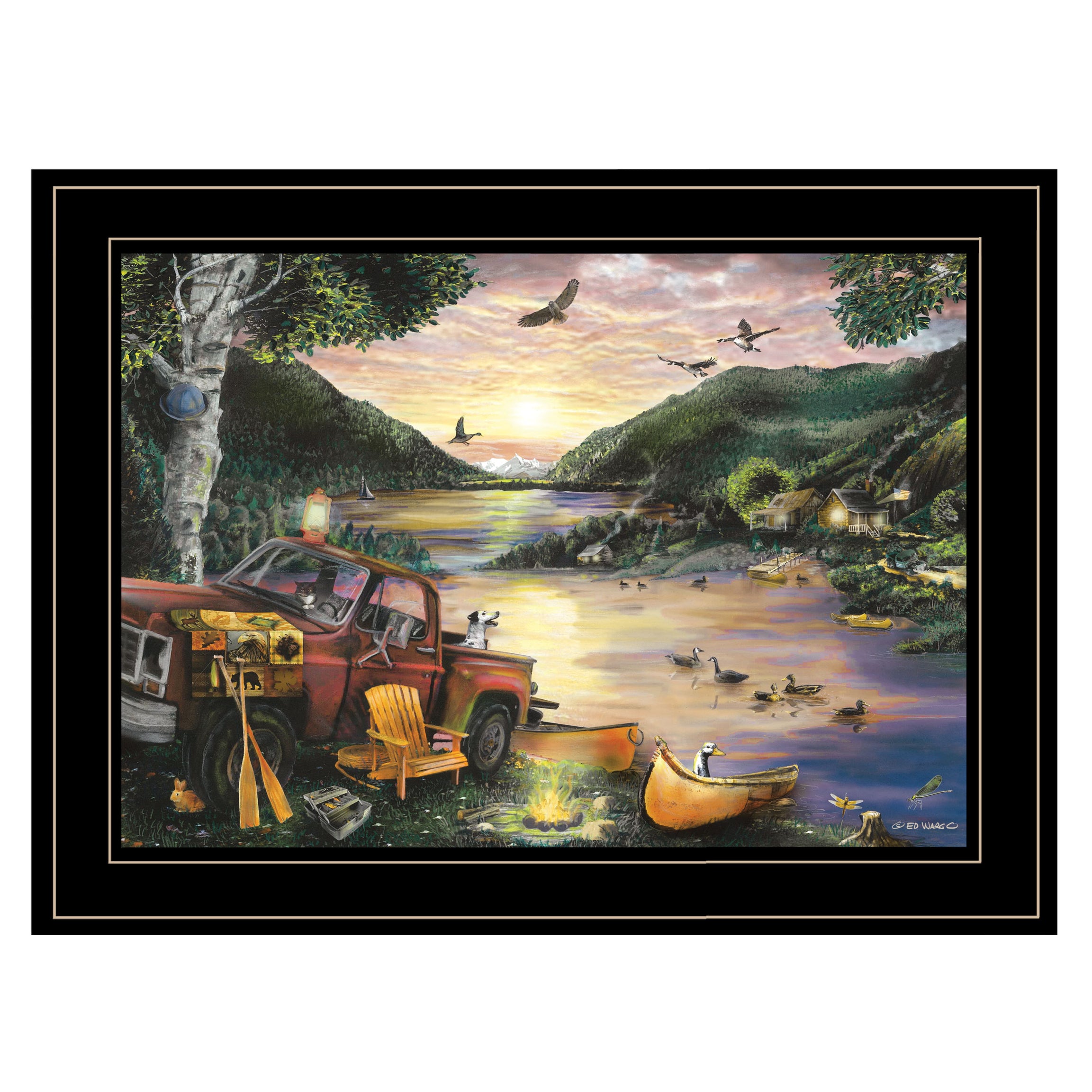 "Lakefront Camping I" By Ed Wargo, Ready to Hang Framed Print, Black Frame--1