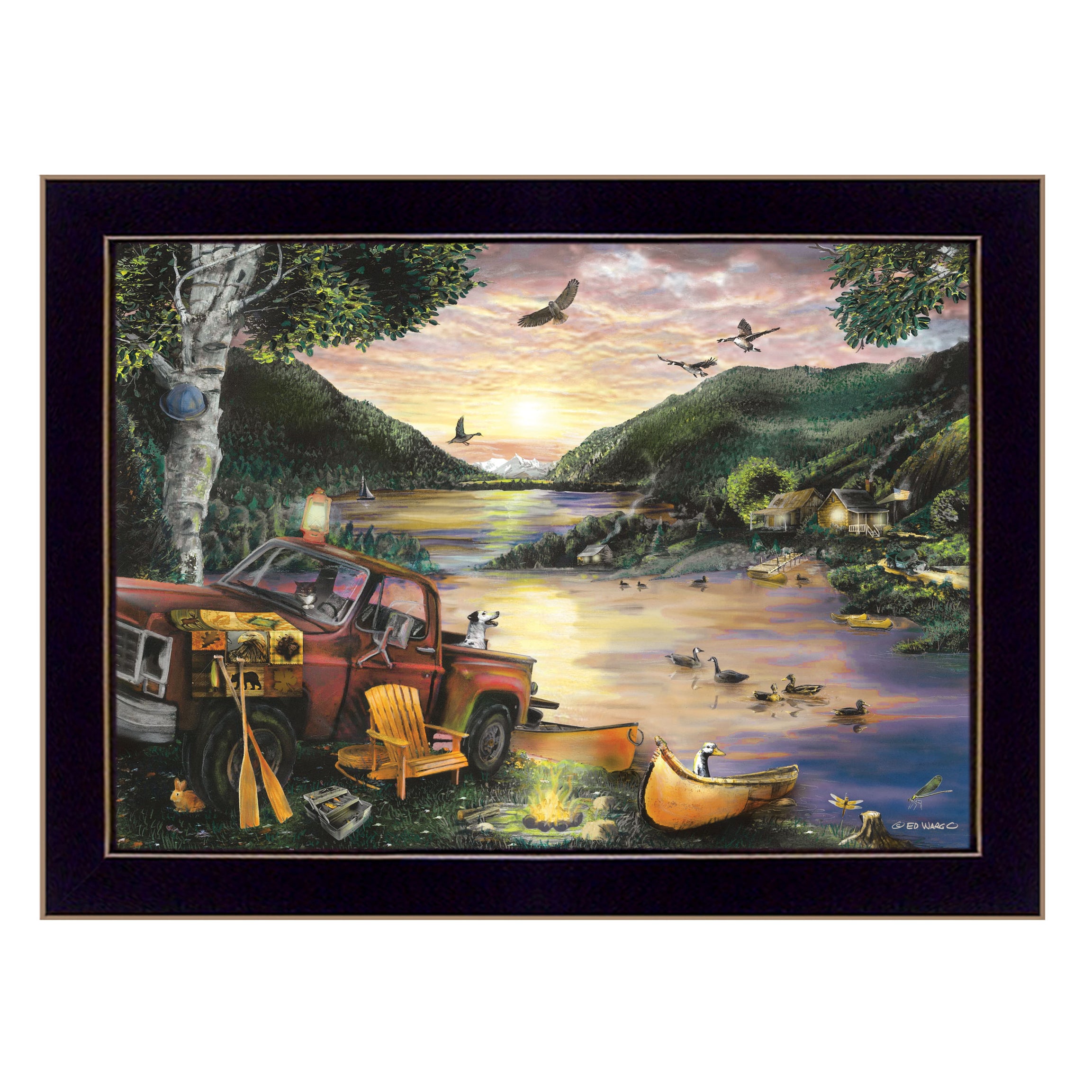 "Lakefront Camping I" By Ed Wargo, Ready to Hang Framed Print, Black Frame--1