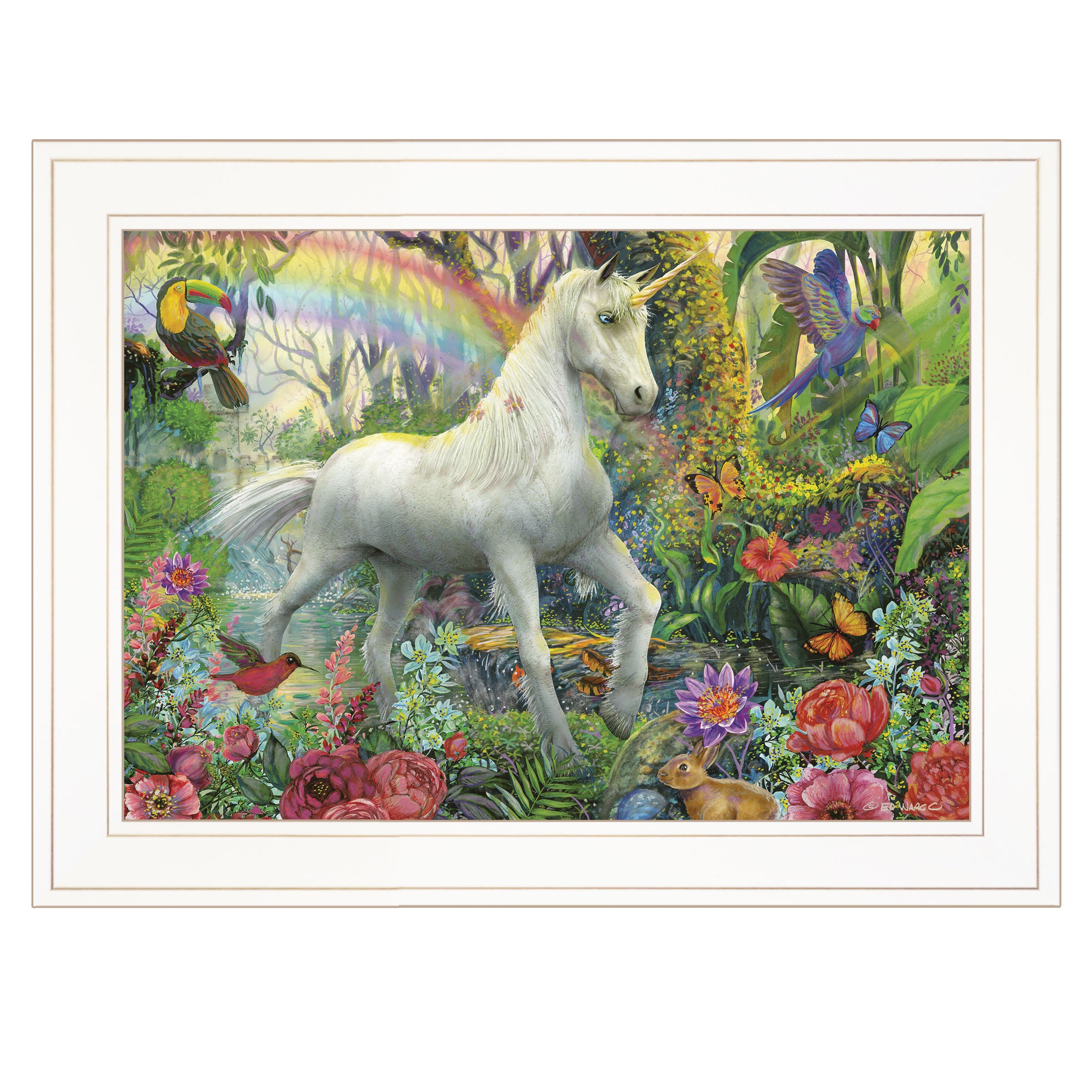 "Rainbow Unicorn" By Ed Wargo, Ready to Hang Framed Print, White Frame--1