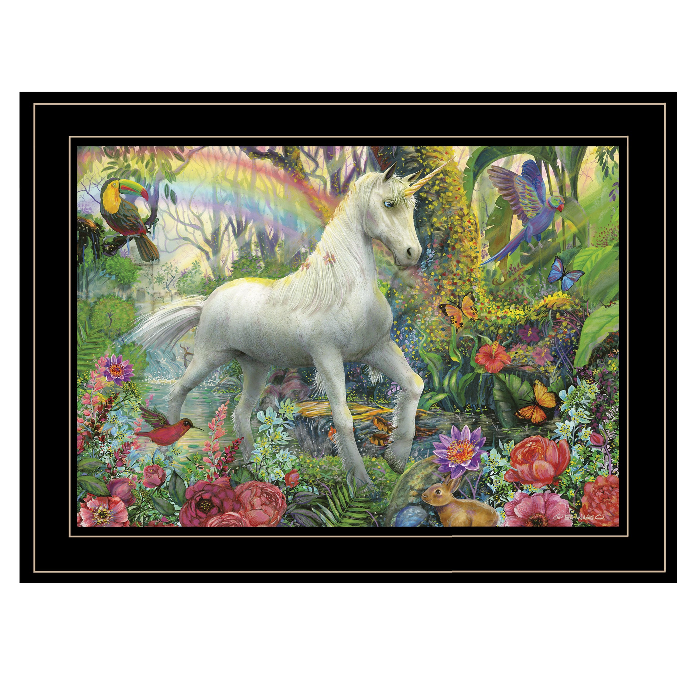 "Rainbow Unicorn" By Ed Wargo, Ready to Hang Framed Print, Black Frame--1