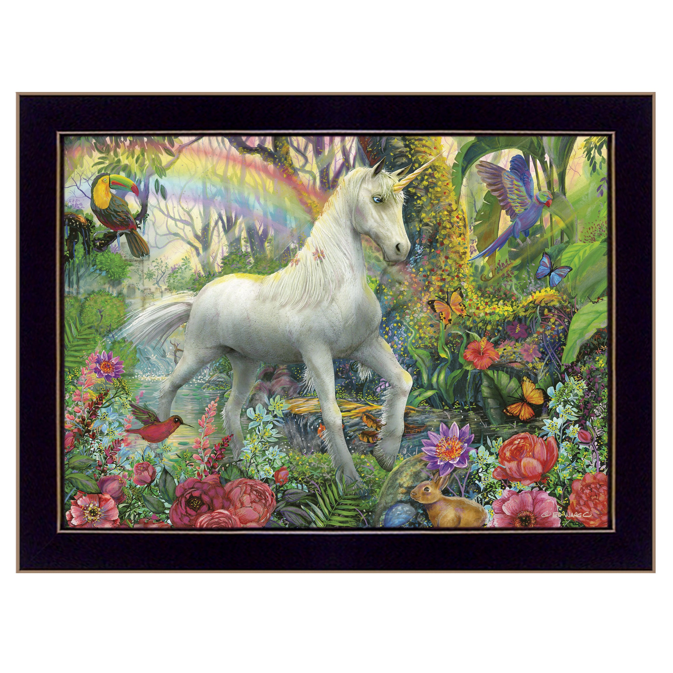 "Rainbow Unicorn" By Ed Wargo, Ready to Hang Framed Print, Black Frame--1