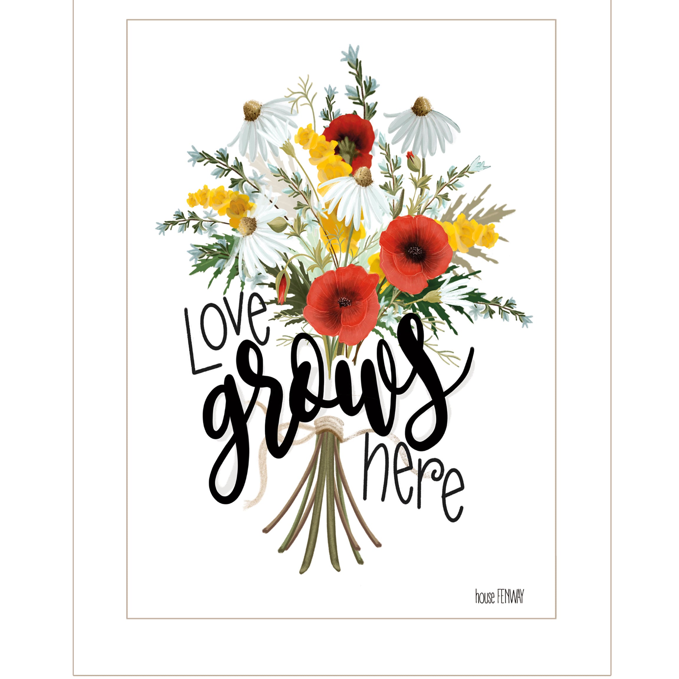 "Love Grows Here" by House Fenway, Ready to Hang Framed Print, White Frame--1