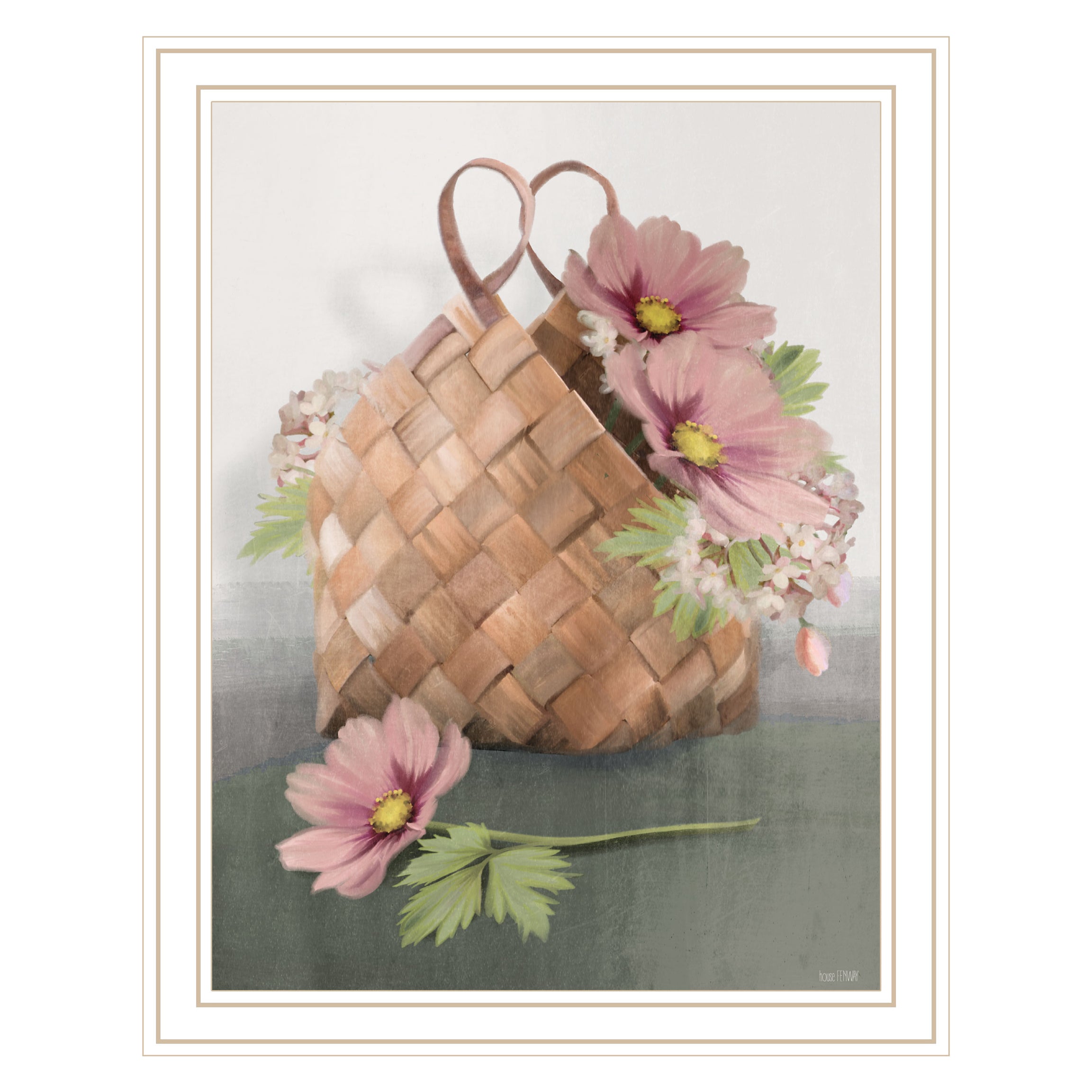 "Farmhouse Daisy Basket" by House Fenway, Ready to Hang Framed Print, White Frame--1