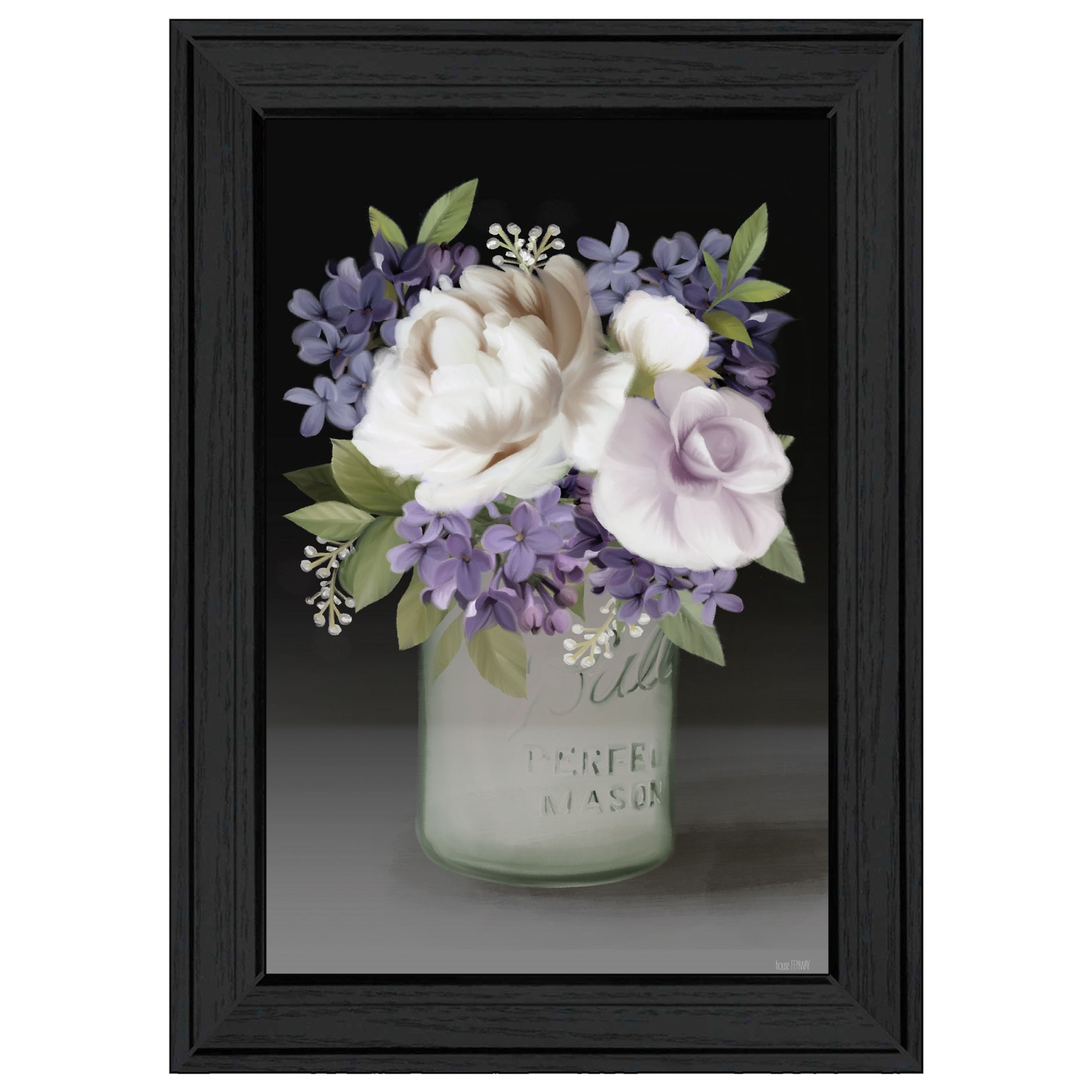 "Lilac Mason Jar Floral" by House Fenway, Ready to Hang Framed Print, Black Frame--1