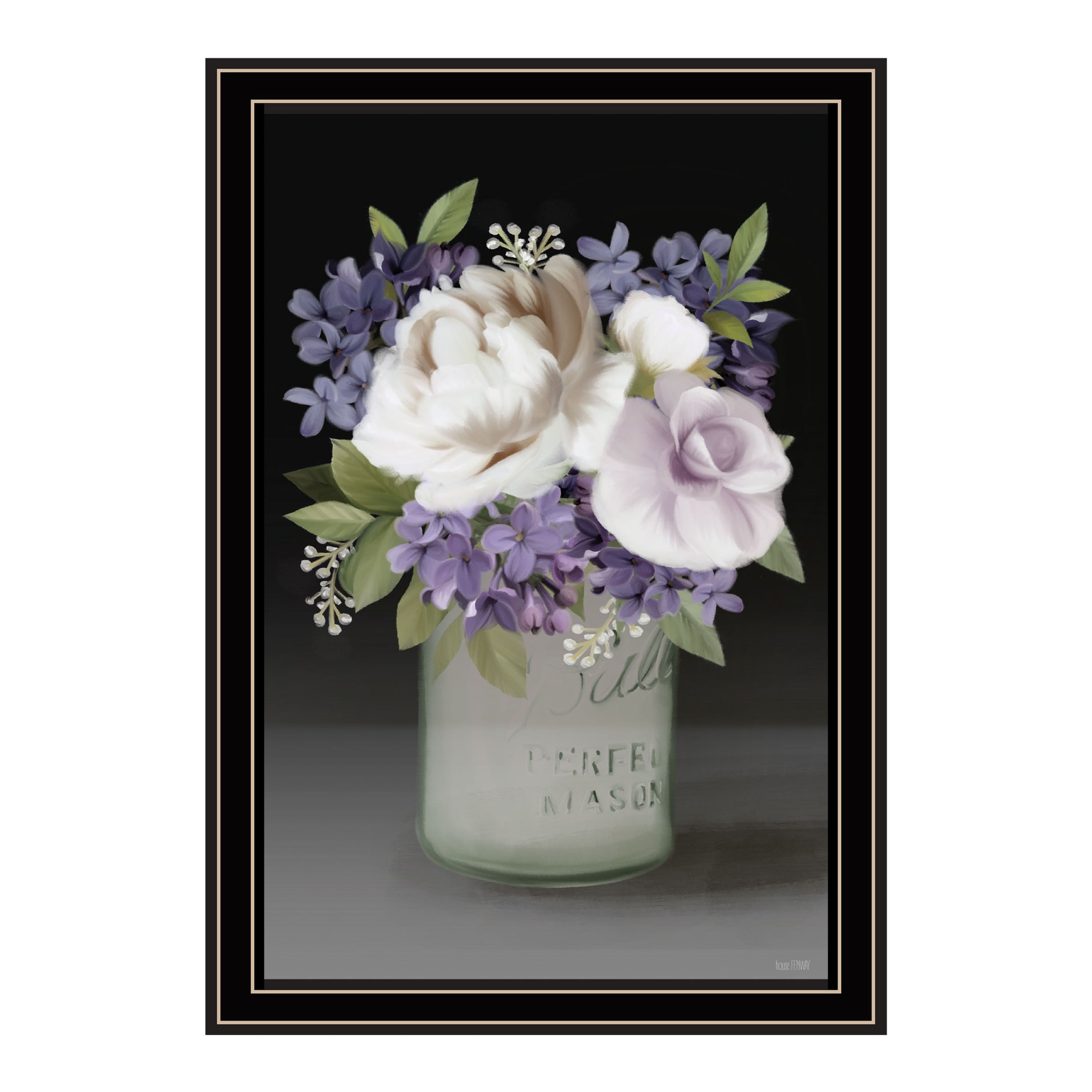 "Lilac Mason Jar Floral" by House Fenway, Ready to Hang Framed Print, Black Frame--1