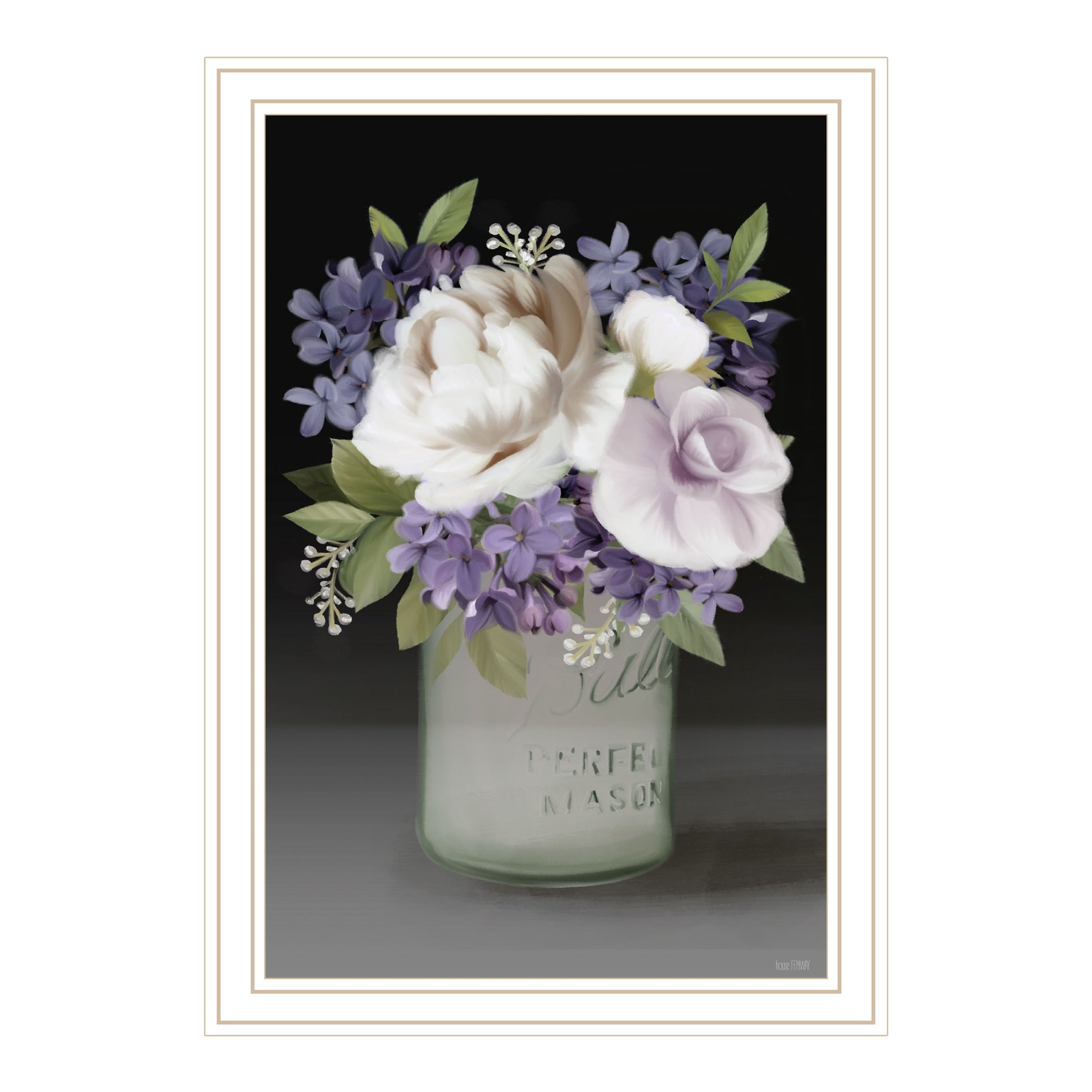 "Lilac Mason Jar Floral" by House Fenway, Ready to Hang Framed Print, White Frame--1