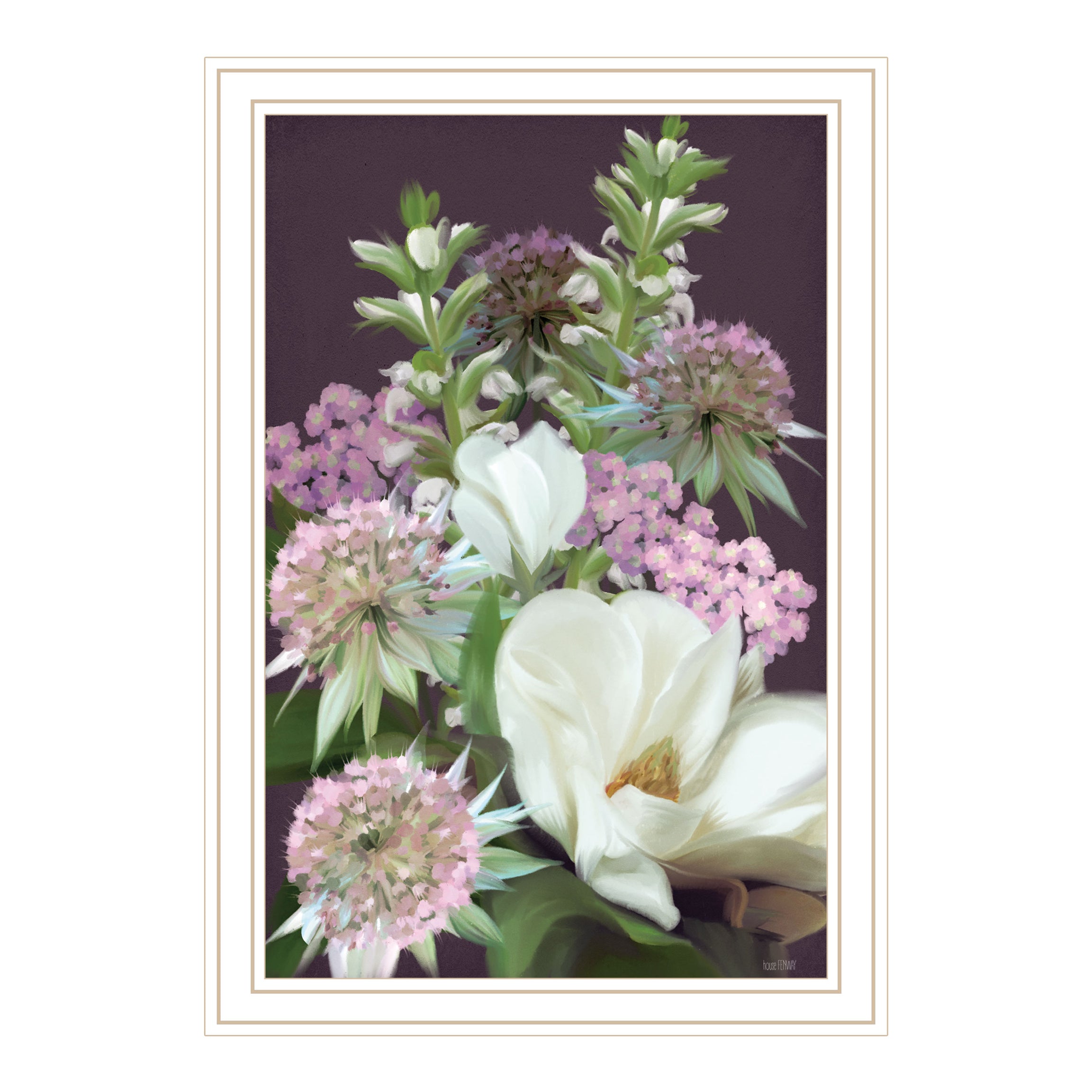 "Wild For Plum Bouquet" by House Fenway, Ready to Hang Framed Print, White Frame--1