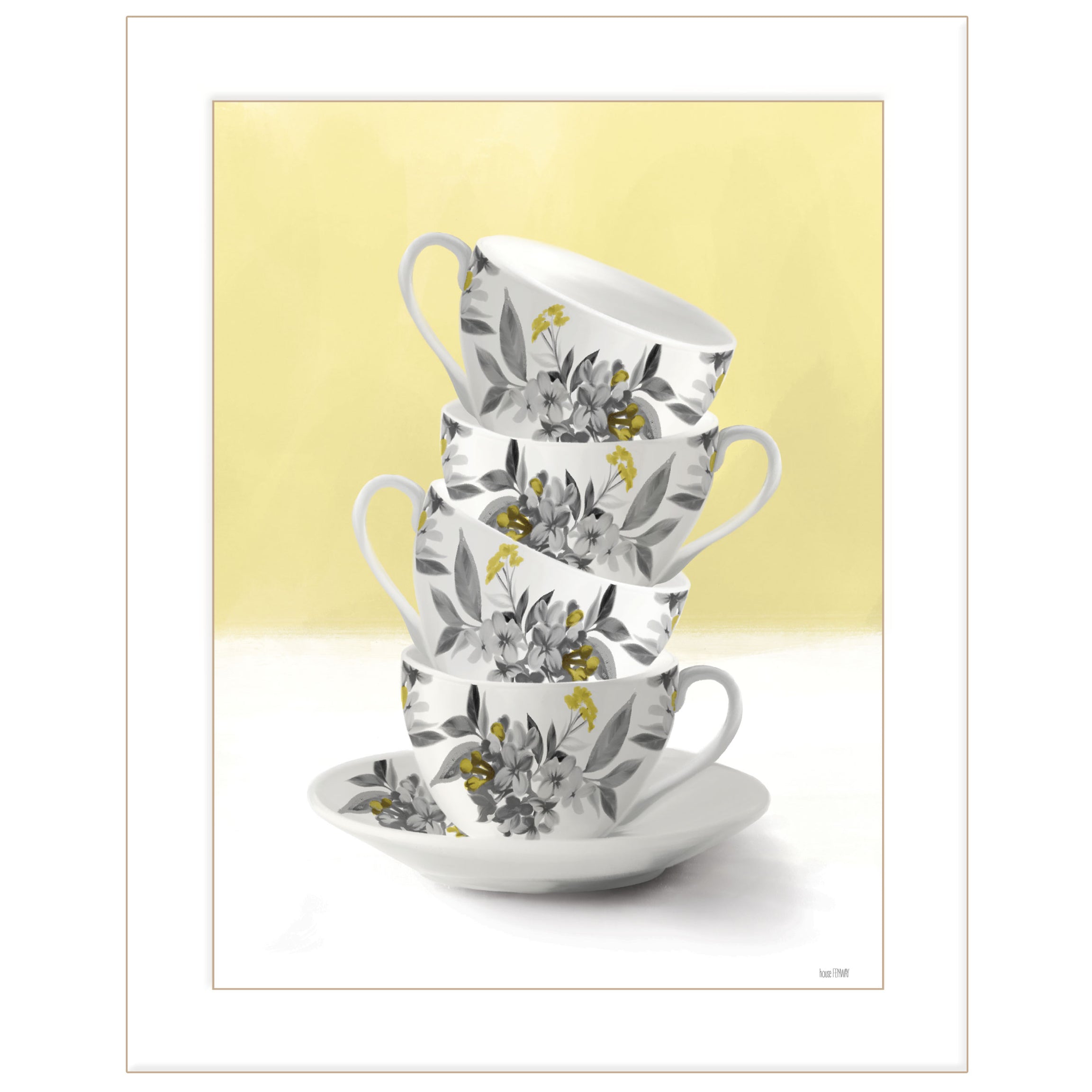 "Time for Tea-Yellow" by House Fenway, Ready to Hang Framed Print, White Frame--1