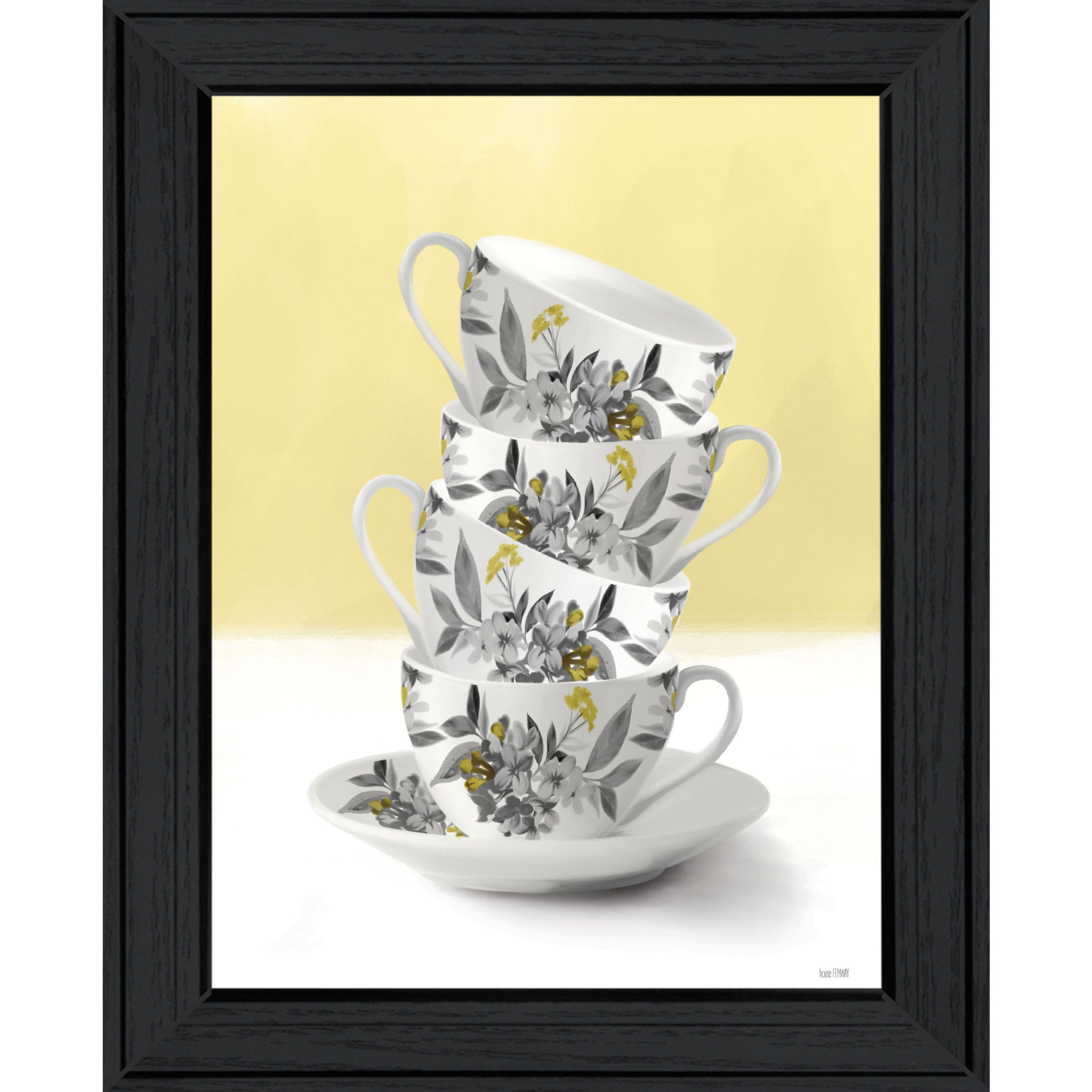 "Time for Tea-Yellow" by House Fenway, Ready to Hang Framed Print, Black Frame--1