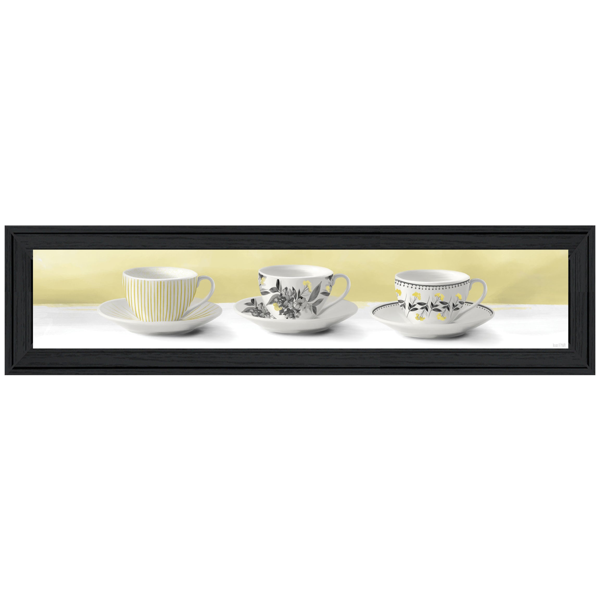 "Stack of Tea Cups -Yellow" by House Fenway, Ready to Hang Framed Print, Black Frame--1