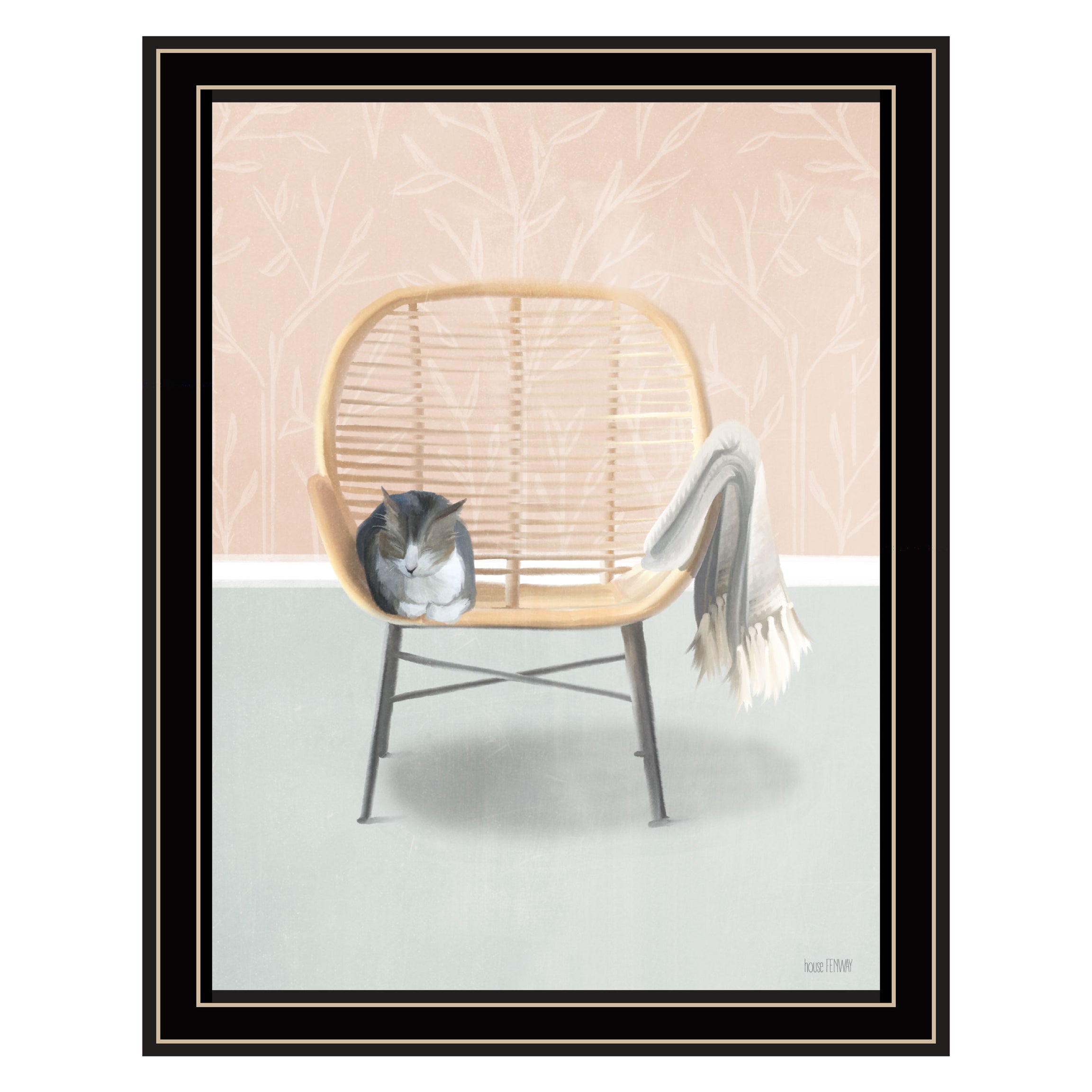 "Happy Cat" by House Fenway, Ready to Hang Framed Print, Black Frame--1