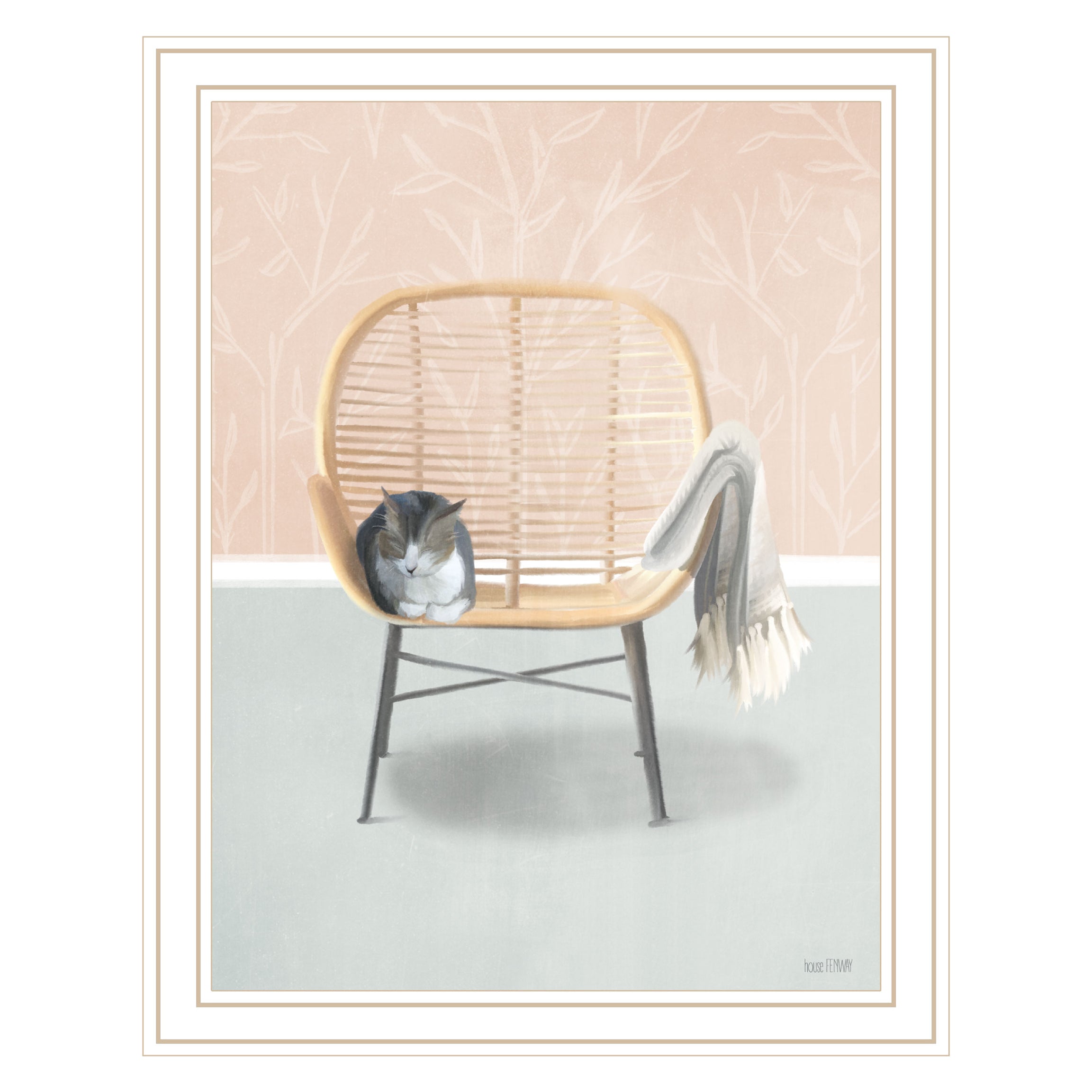 "Happy Cat" by House Fenway, Ready to Hang Framed Print, White Frame--1