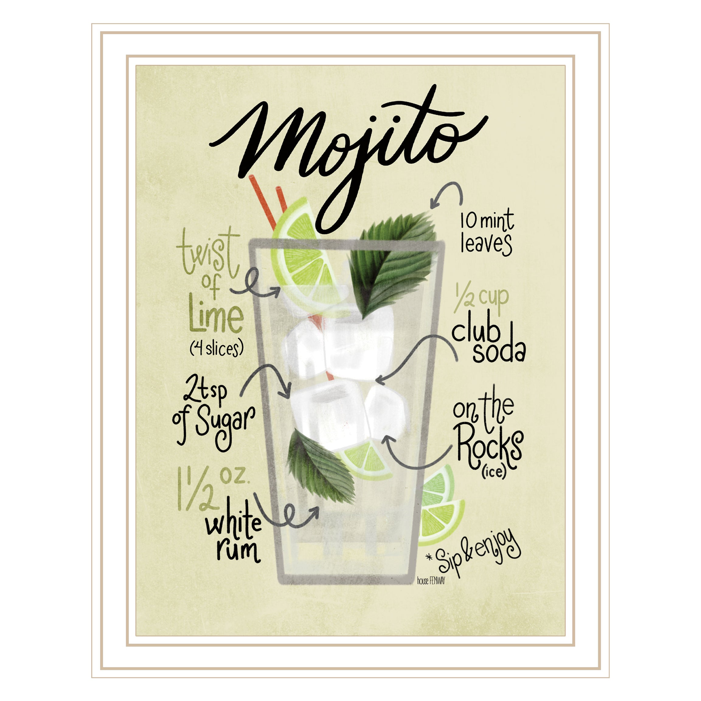 "Mojito" by House Fenway, Ready to Hang Framed Print, White Frame--1