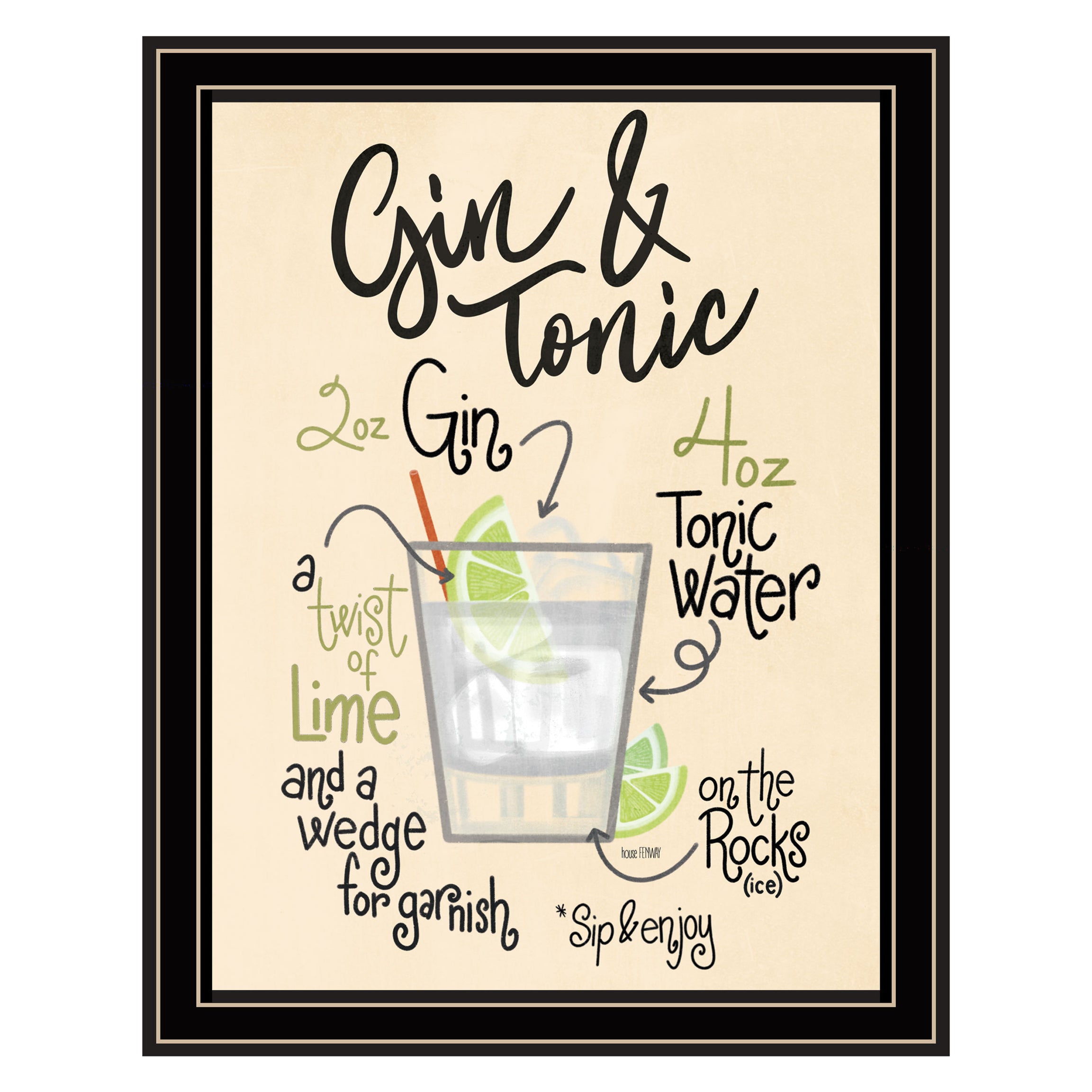 "Gin & Tonic" by House Fenway, Ready to Hang Framed Print, Black Frame--1