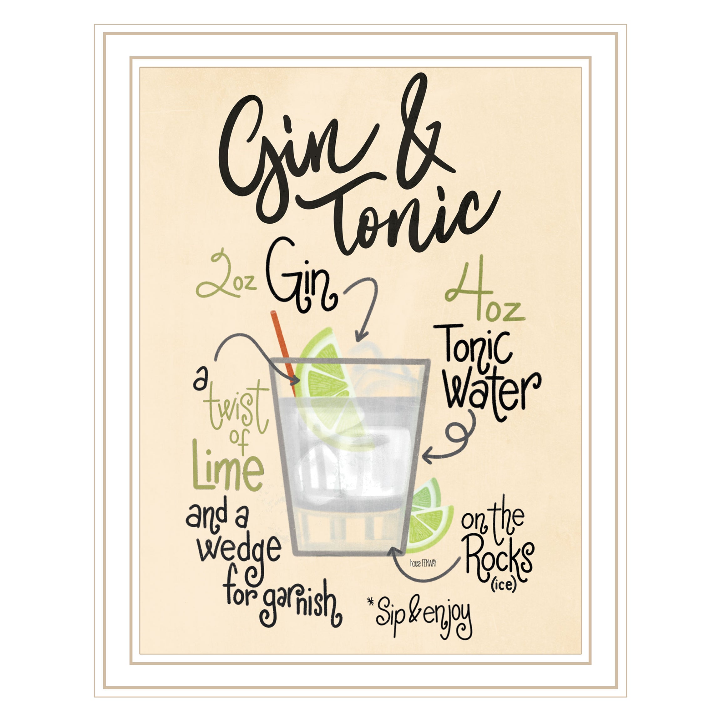 "Gin & Tonic" by House Fenway, Ready to Hang Framed Print, White Frame--1