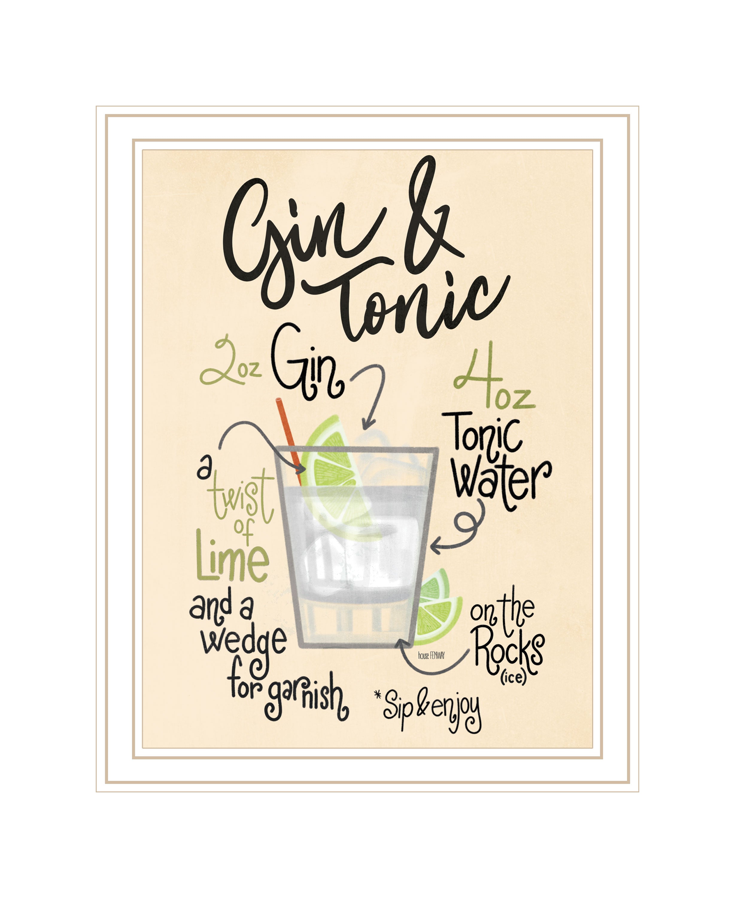 "Gin & Tonic" by House Fenway, Ready to Hang Framed Print, White Frame--1